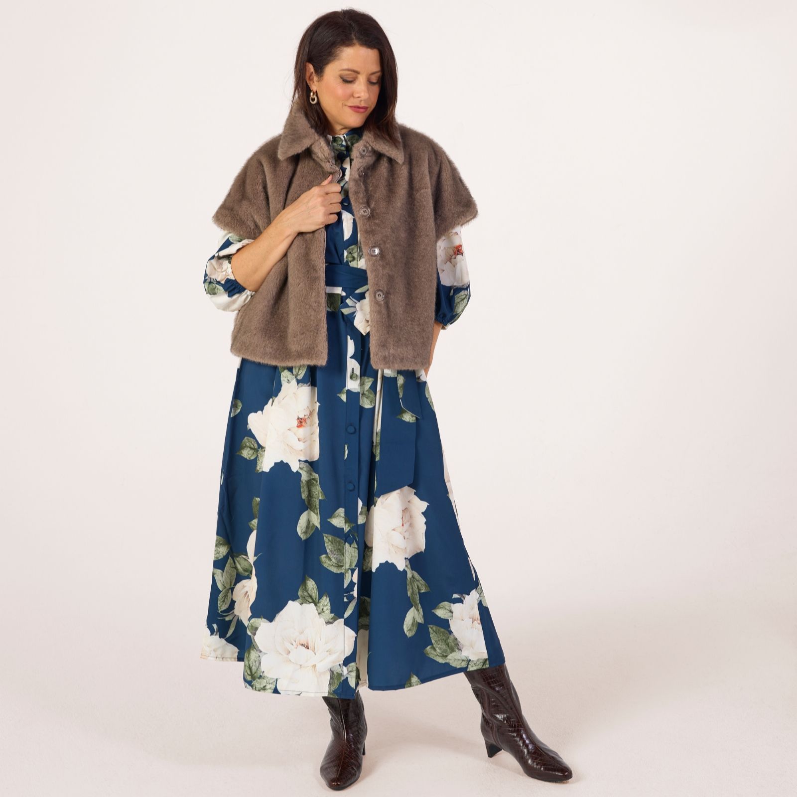 Helene Berman x Katy Faux Fur Cape Jacket