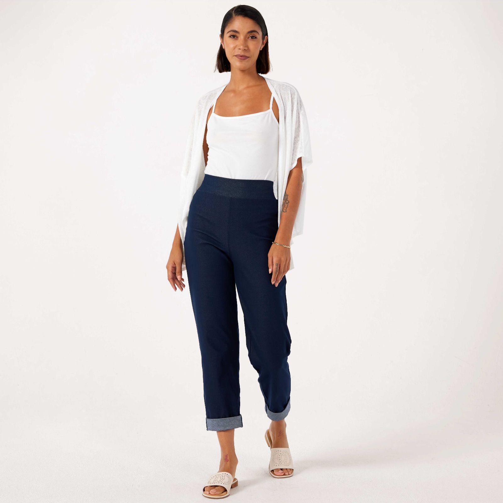 Kim & Co Deluxe Denim Knit Paris Ankle Length Wide Leg Standard Trousers