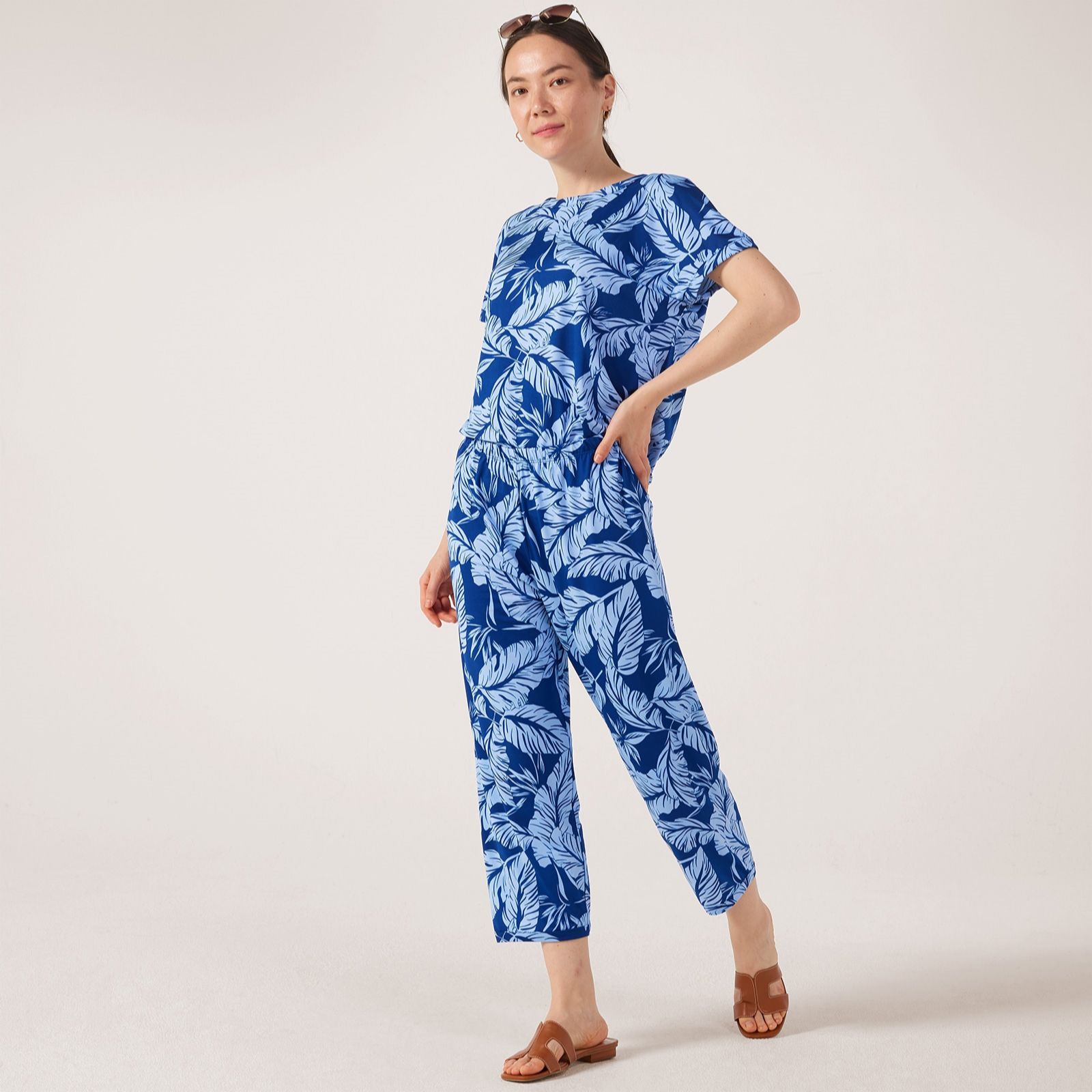 Kim & Co Printed Brazil Jersey Cropped Seamfree Trousers