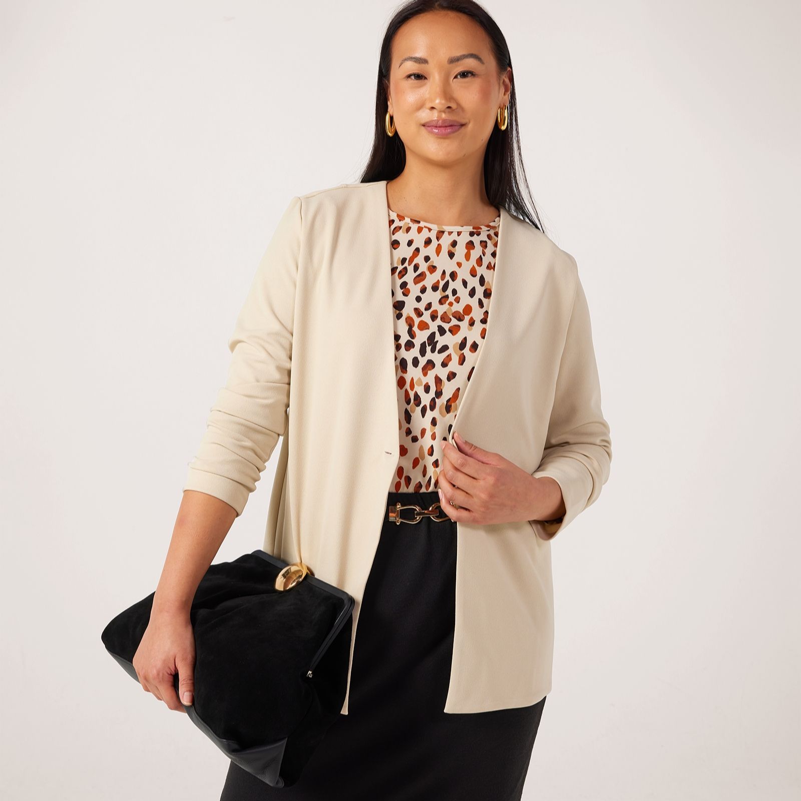 Kim & Co Ponte Crepe Long Sleeve Button Jacket