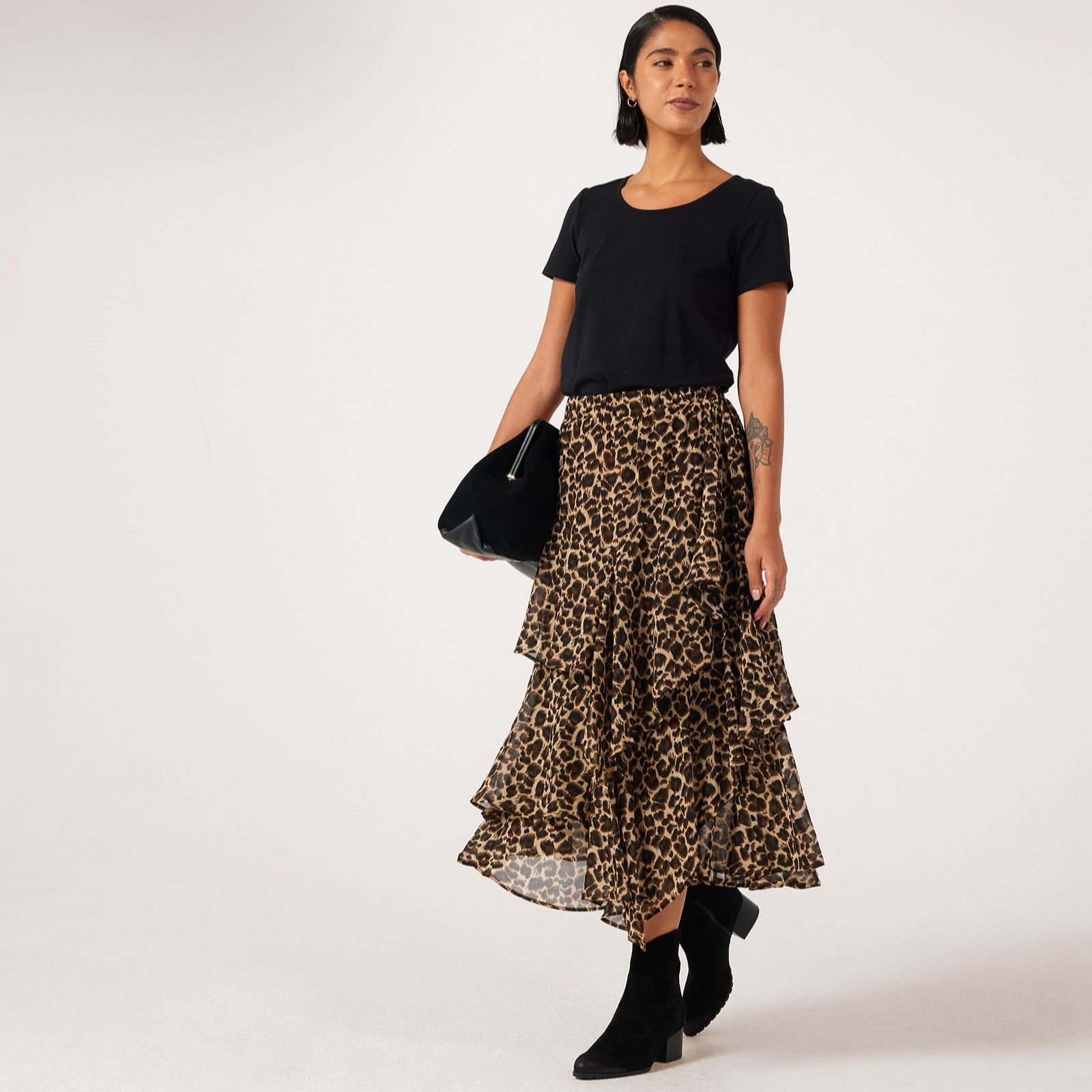 Frank Usher Woven Tiered Skirt With Frills
