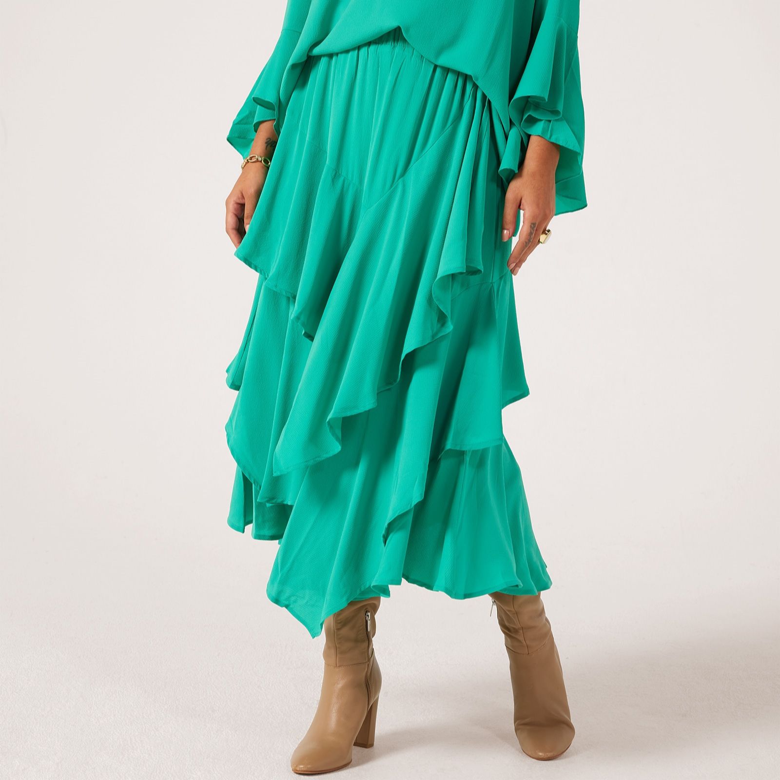 Frank Usher Woven Tiered Skirt With Frills