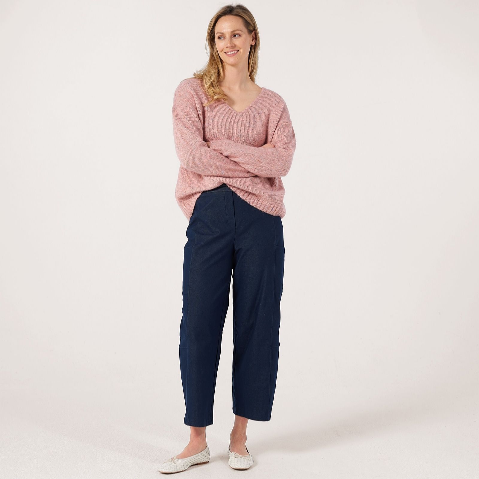 Kim & Co Deluxe Denim Knit Barrel Leg Ankle Length Standard Trousers