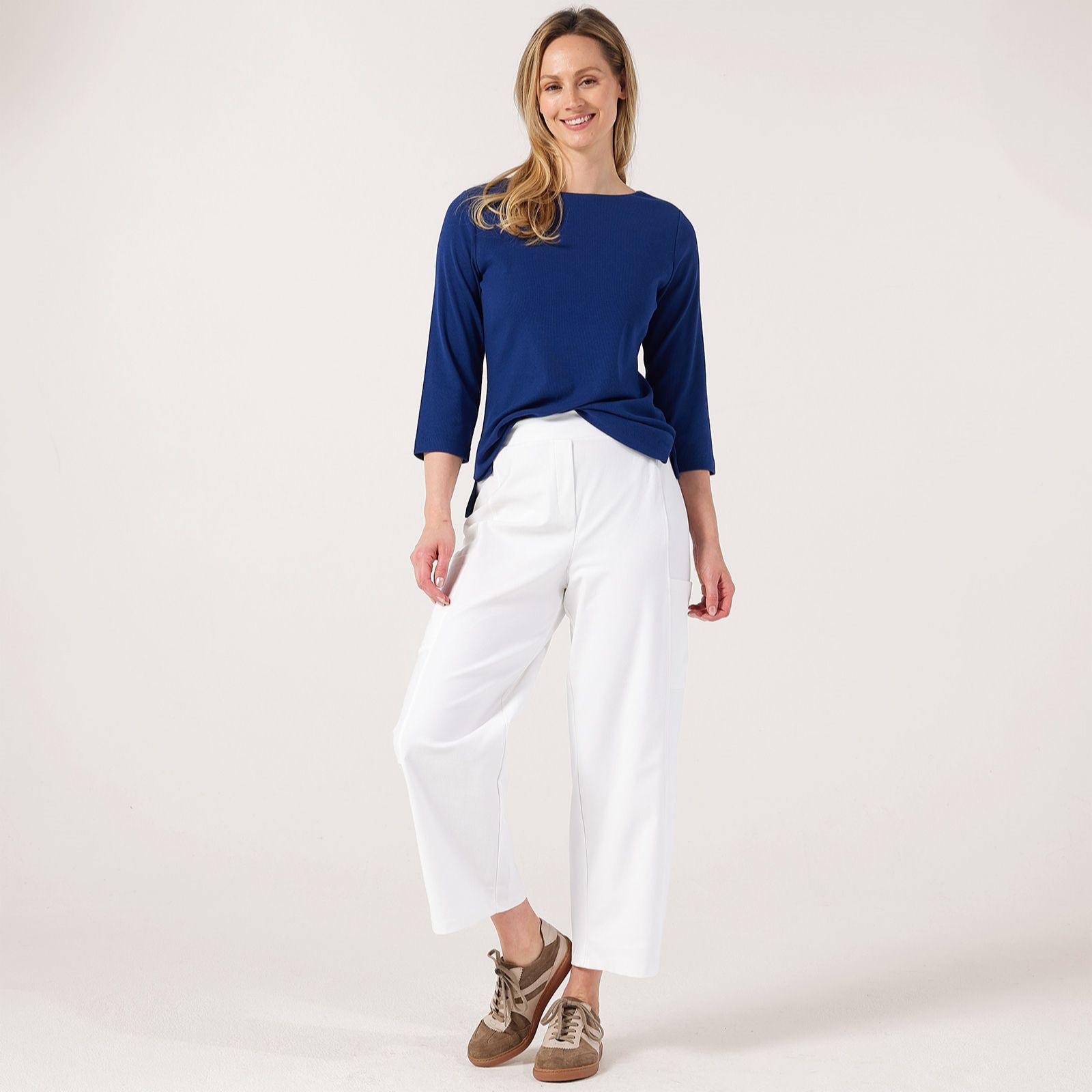 Kim & Co Deluxe Denim Knit Barrel Leg Ankle Length Standard Trousers