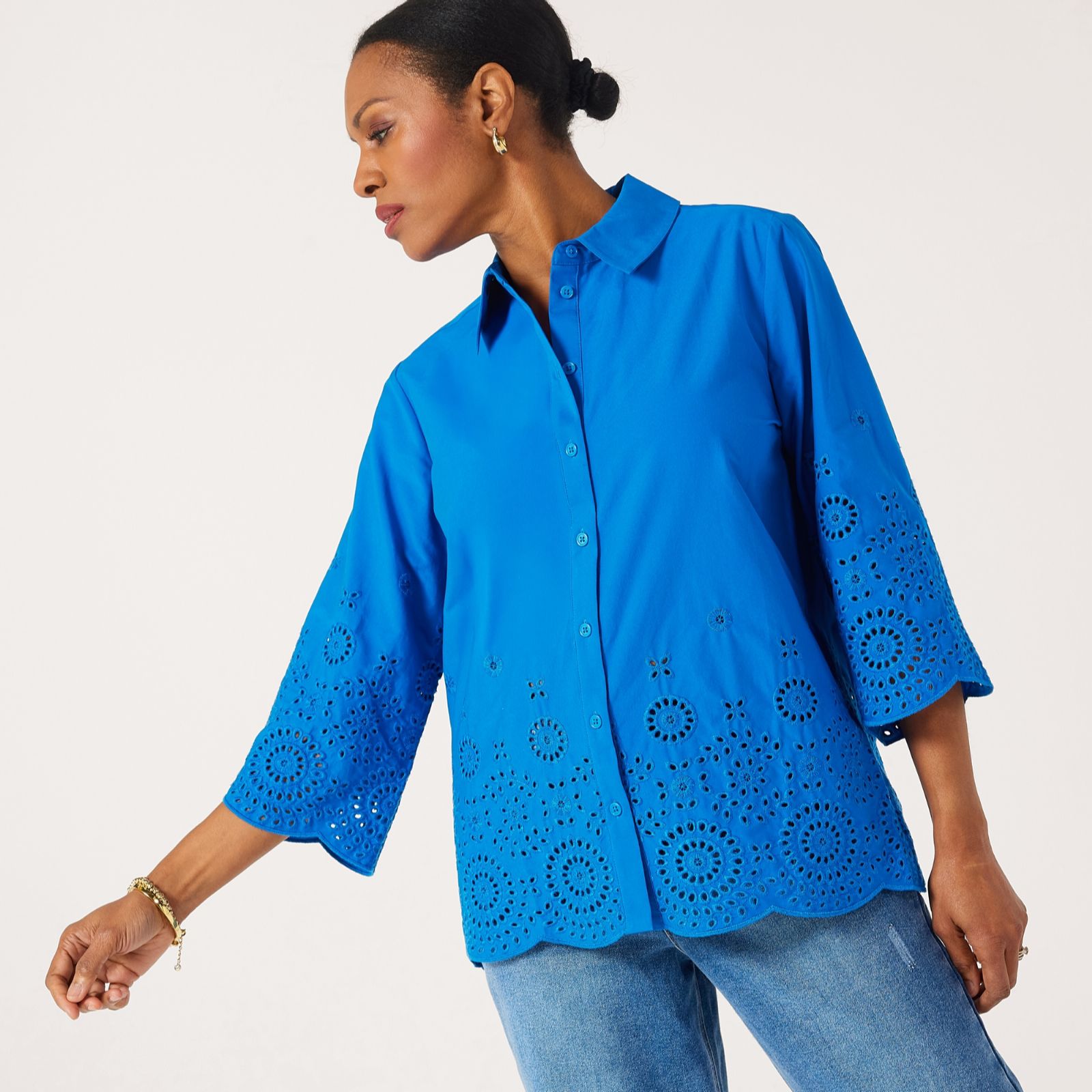 Ruth Langsford Broderie pattern shirt