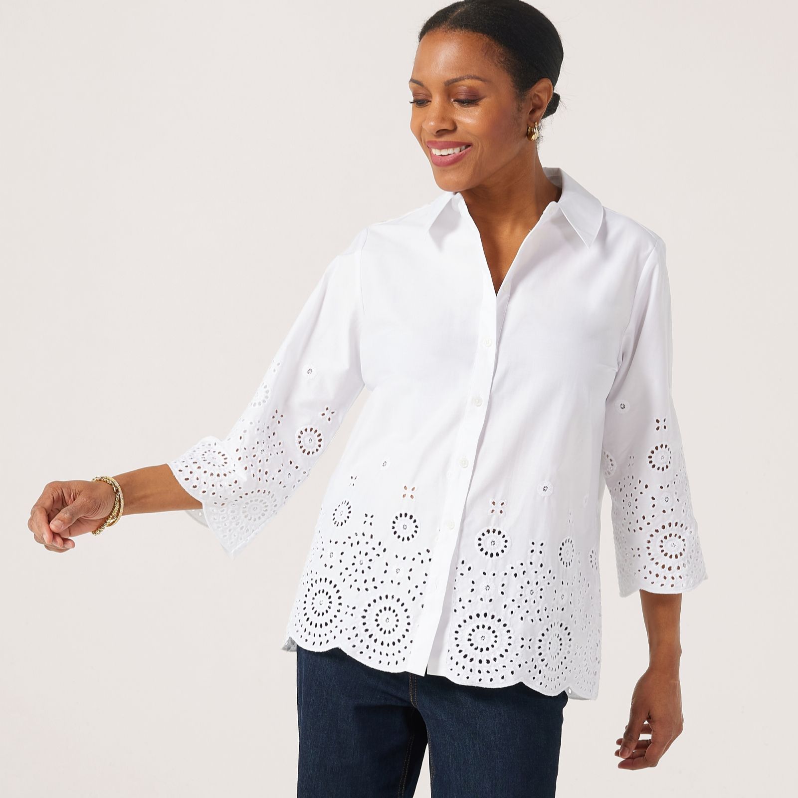 Ruth Langsford Broderie pattern shirt