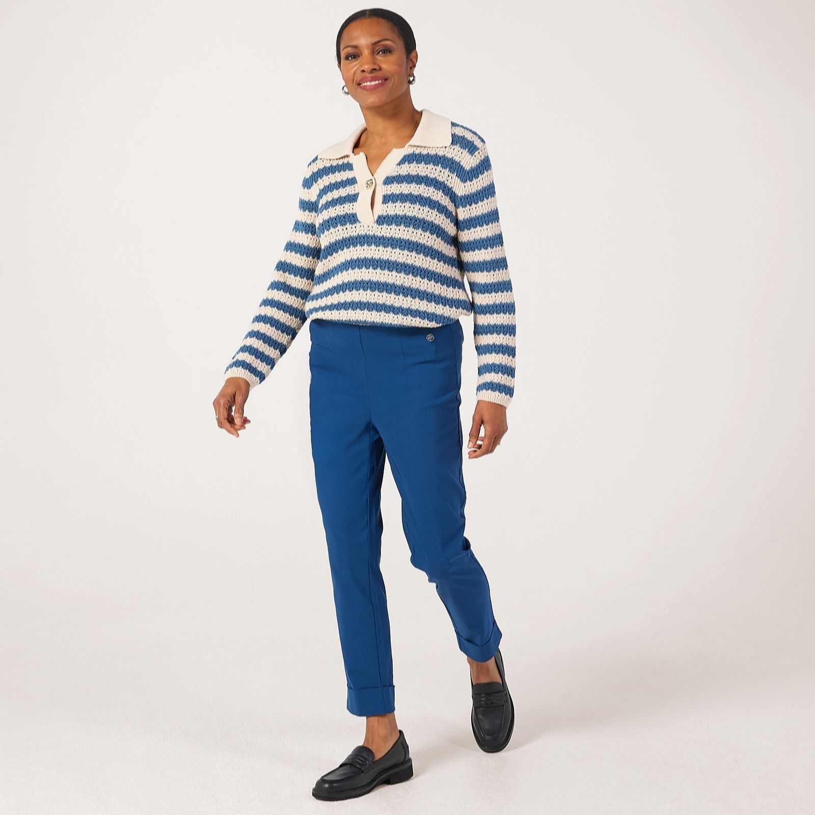 Malissa J Slim Pull-On Trousers with Cuff Panel