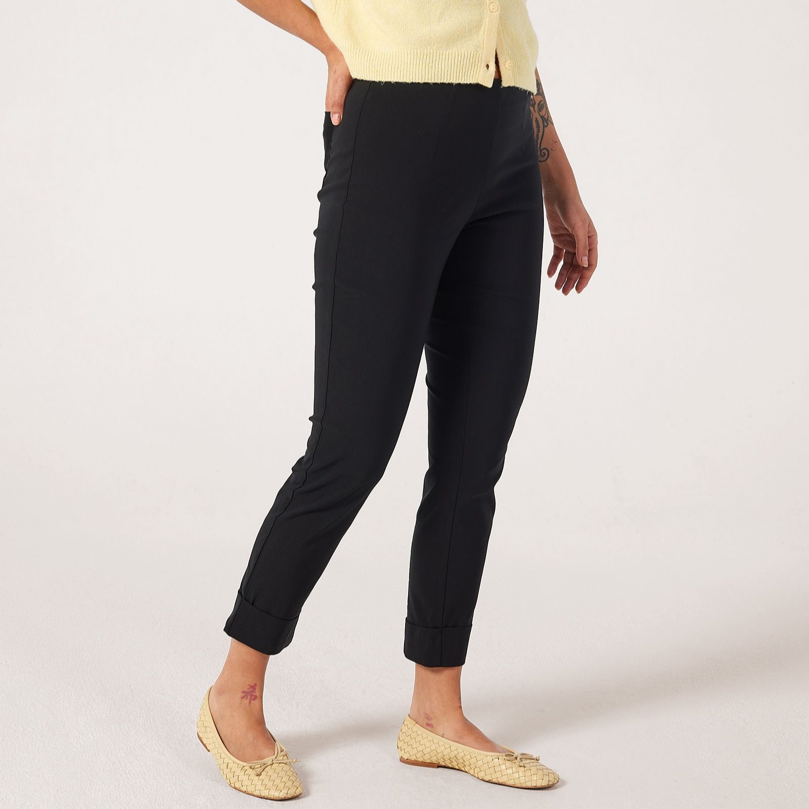 Malissa J Slim Pull-On Trousers with Cuff Panel