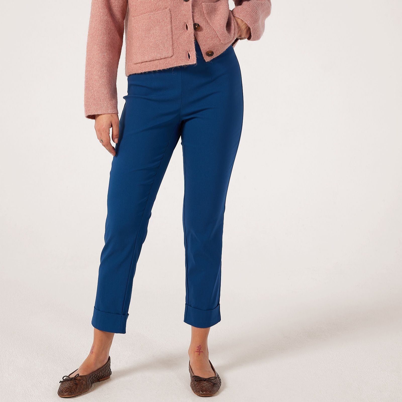 Malissa J Slim Pull-On Trousers with Cuff Panel