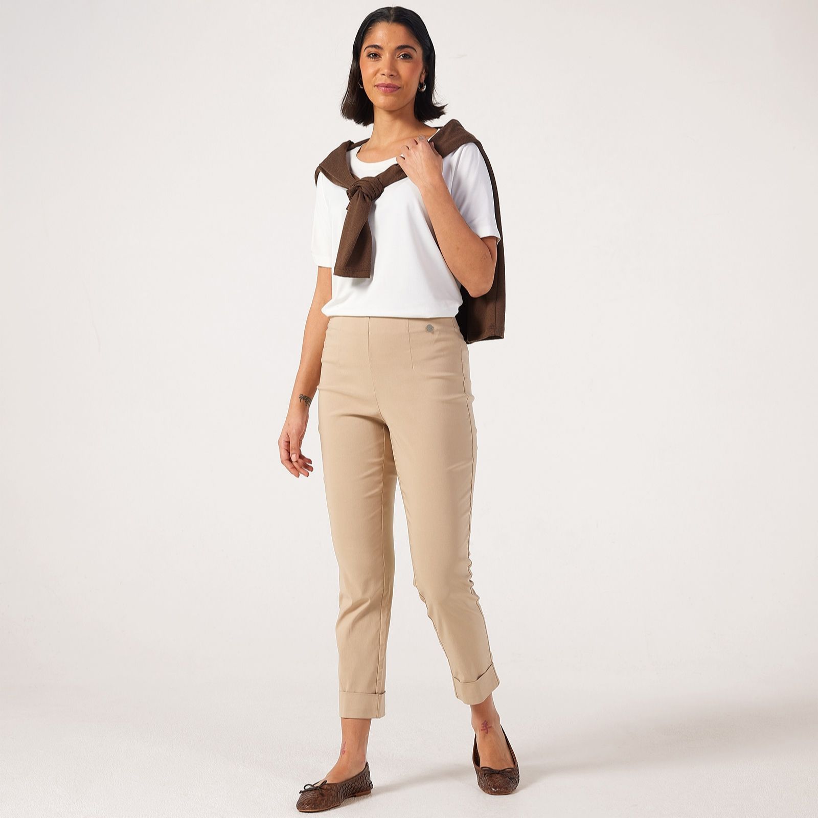 Malissa J Slim Pull-On Trousers with Cuff Panel