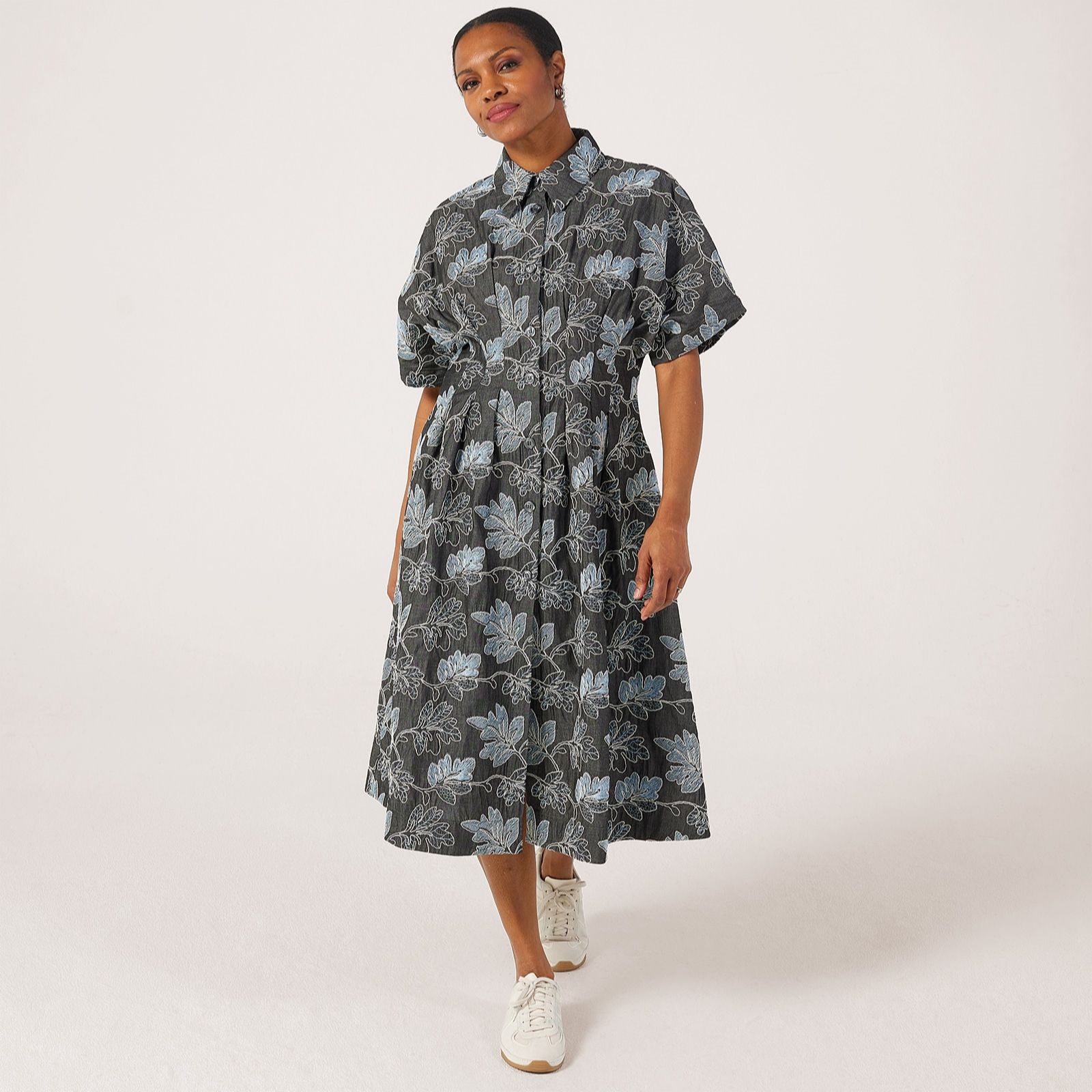 Helene Berman 100% Cotton Denim Embroidered Dress