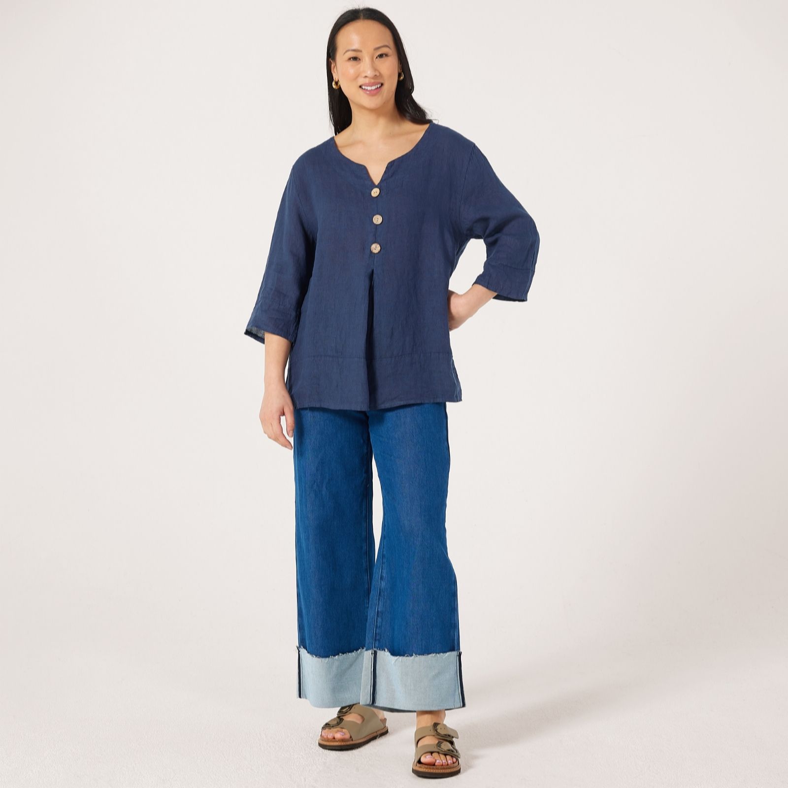 Izabel London Linen Button Detail Blouse