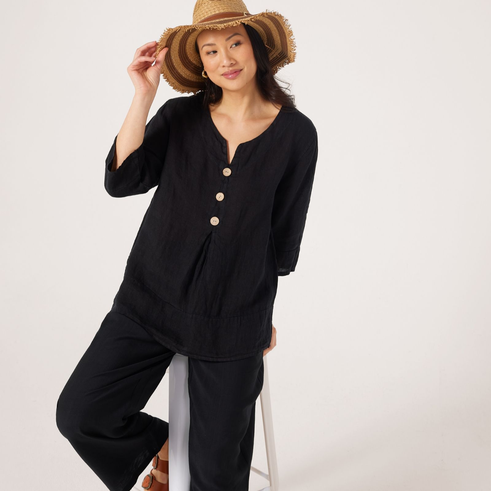 Izabel London Linen Button Detail Blouse