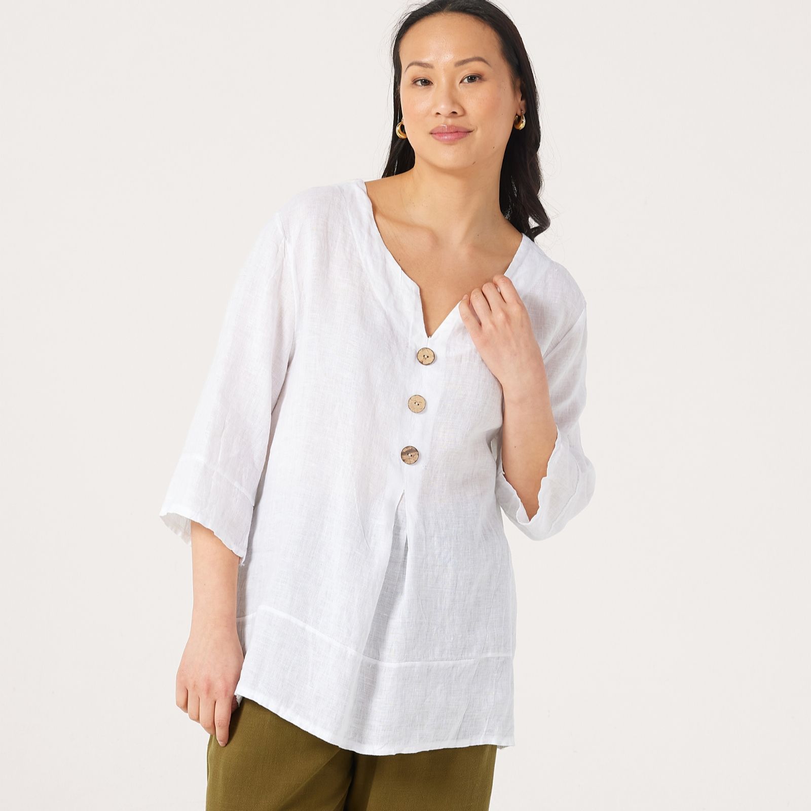Izabel London Linen Button Detail Blouse