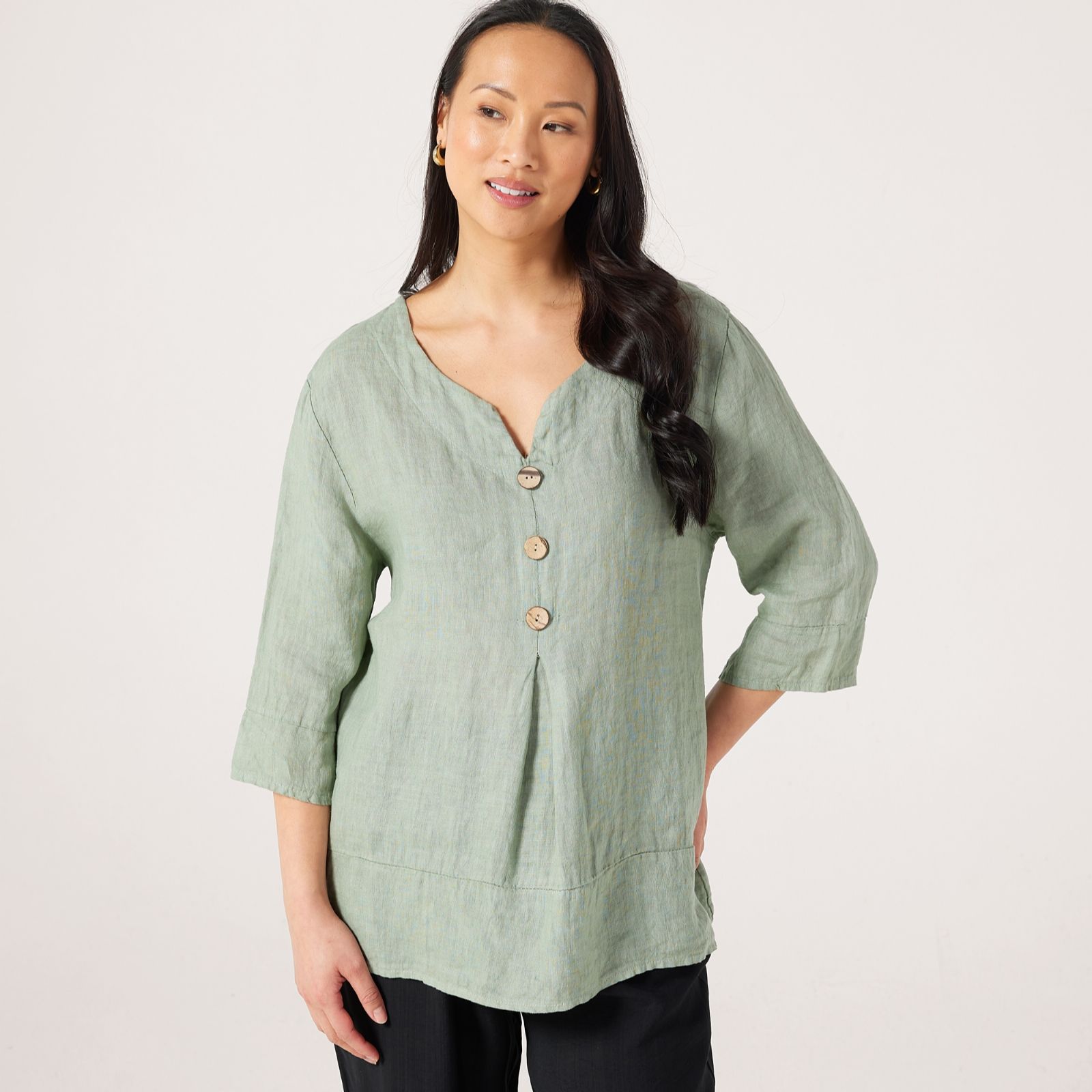 Izabel London Linen Button Detail Blouse