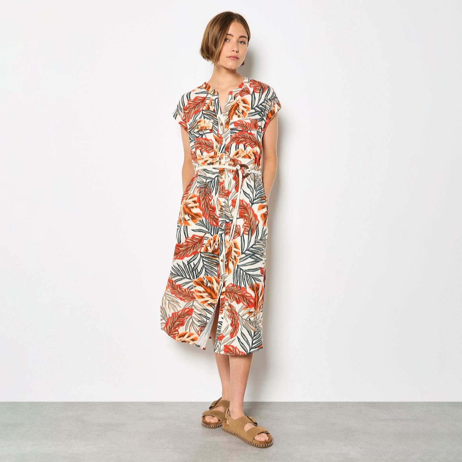 Apricot Painted Banana Tropical Shirt Dress