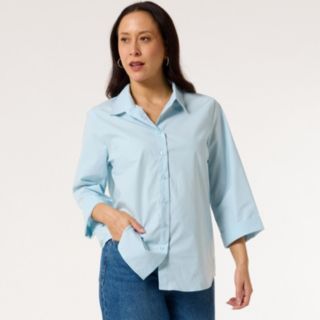 Kim & Co Lux Cotton Blend 3/4 Sleeve Shirt Fold-Up Cuff