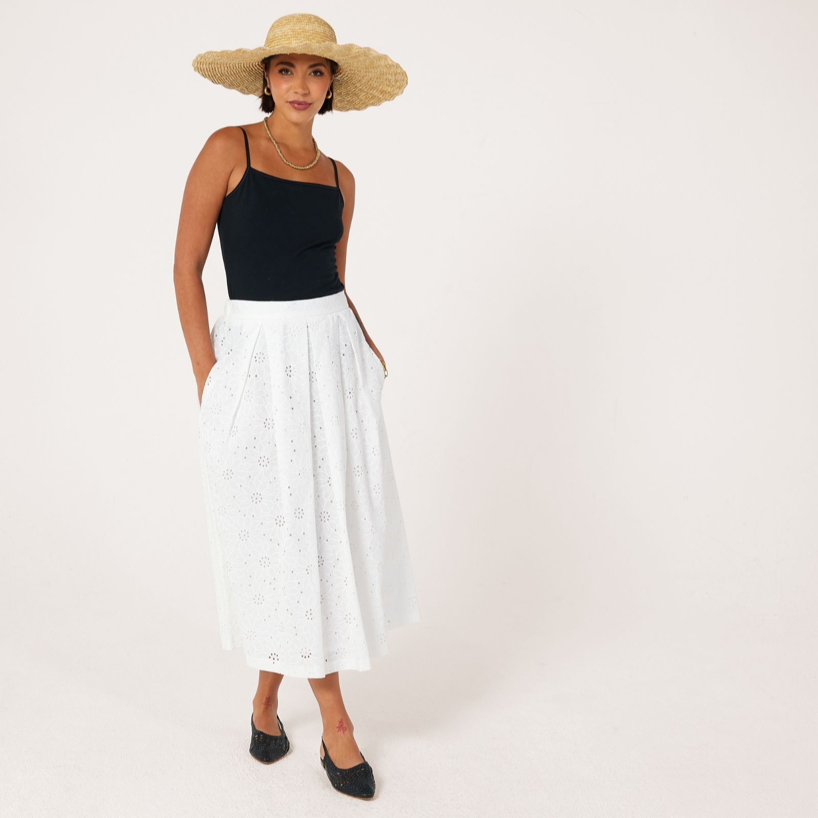 Helene Berman 100% Cotton Floral Broderie Midi Skirt