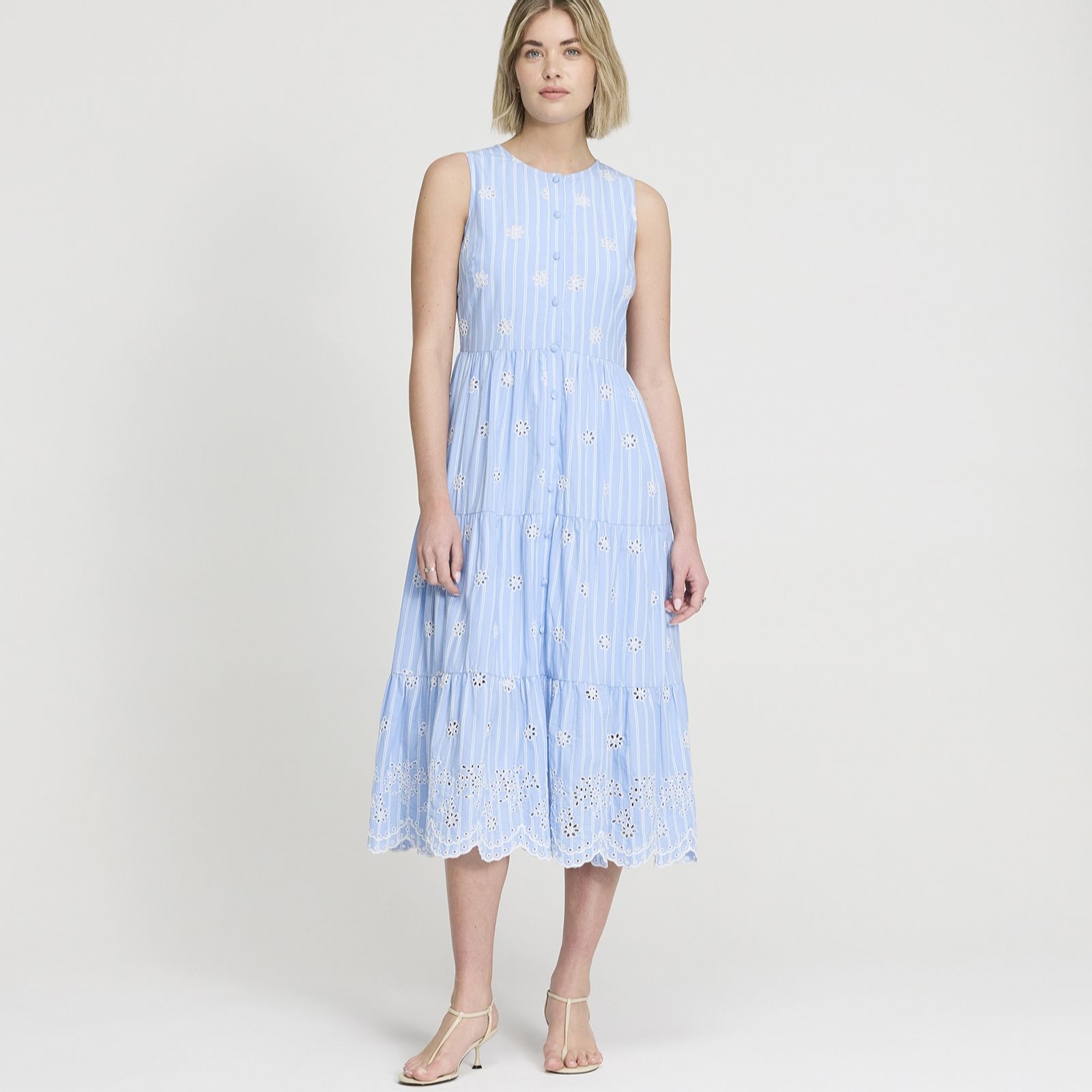 Finery London Rose Dress Blue Stripe Embroidered Dress Standard