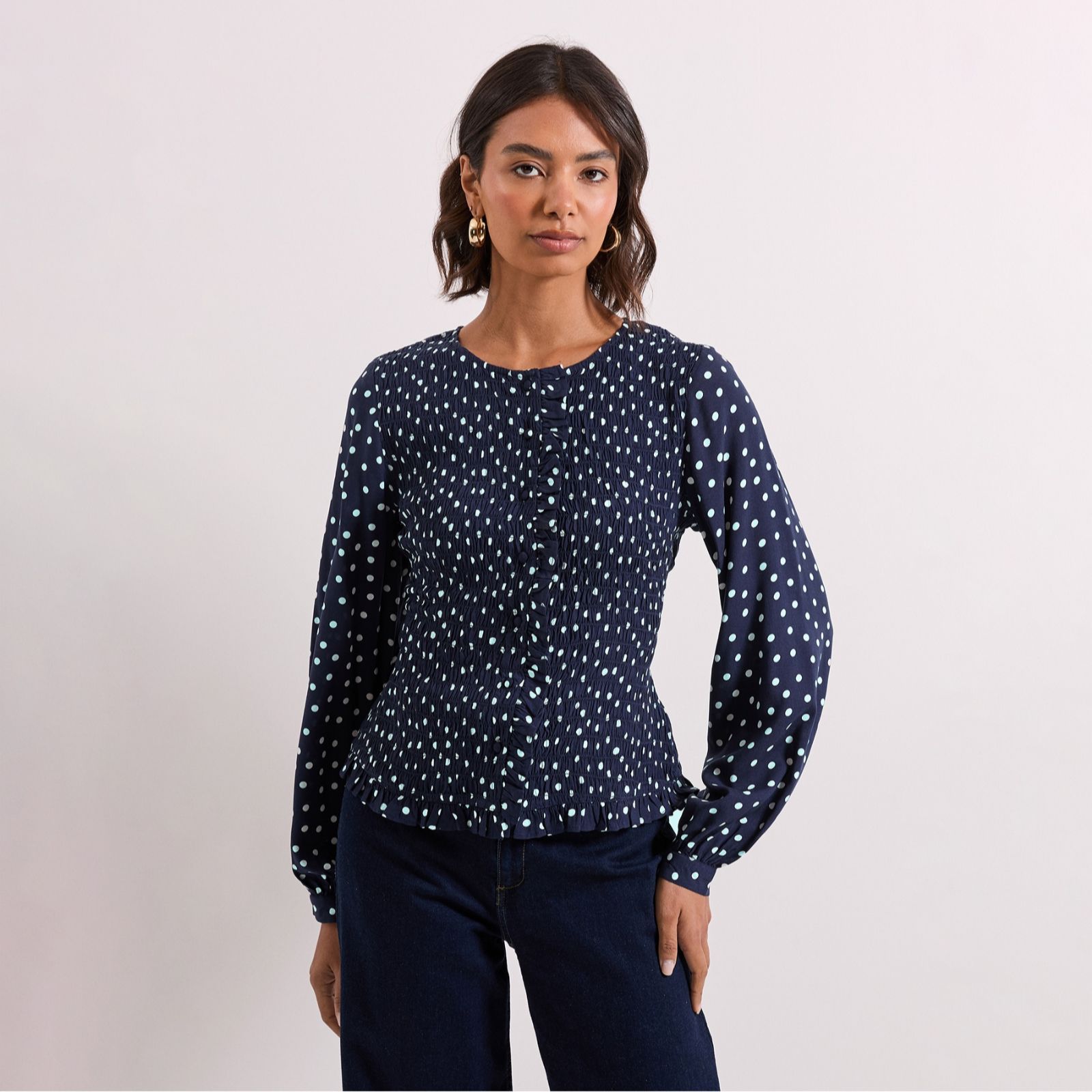 Dorothy Perkins Shirred Bodice Button Through Top Standard