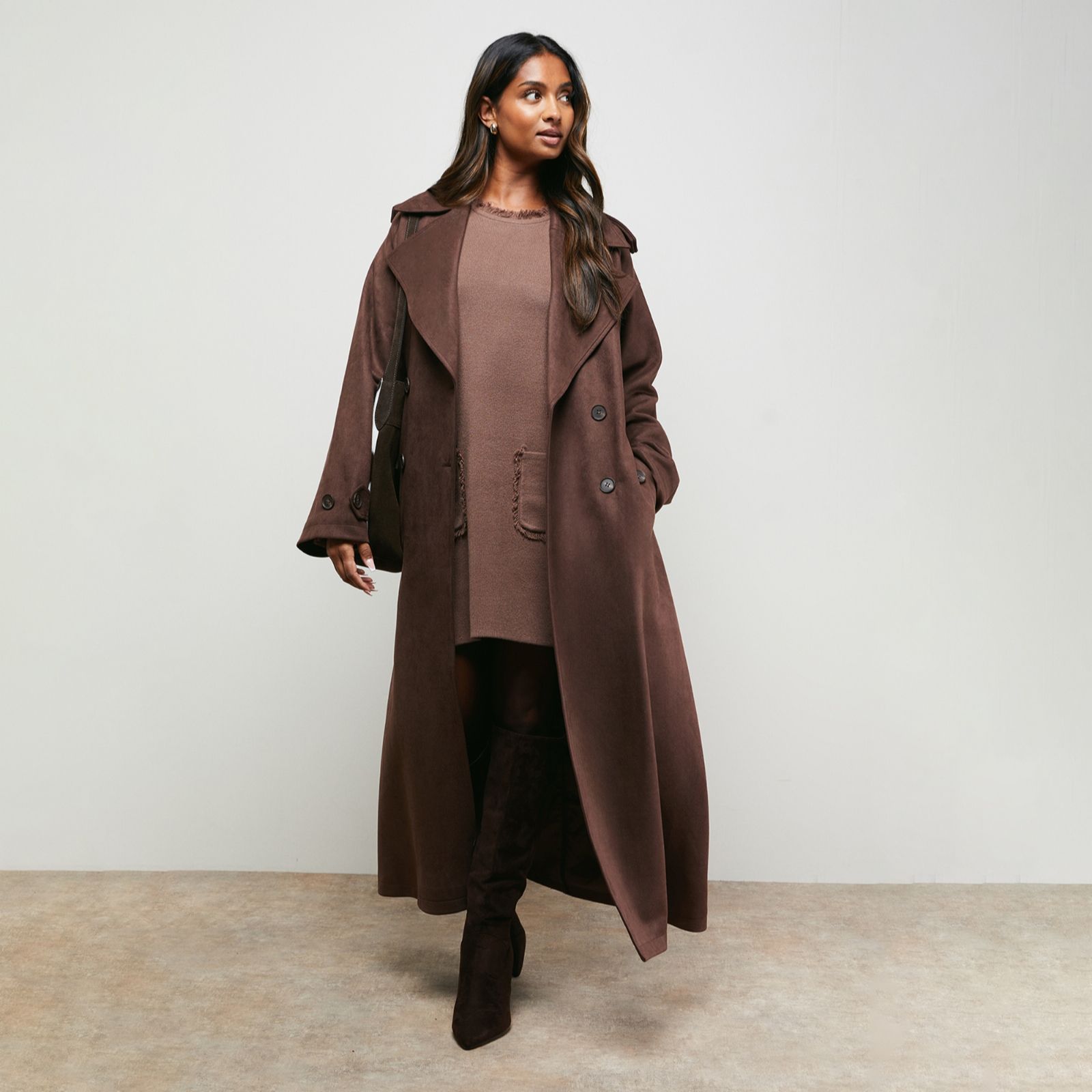 Oasis Faux Seude Cuff Detail Belted Coat