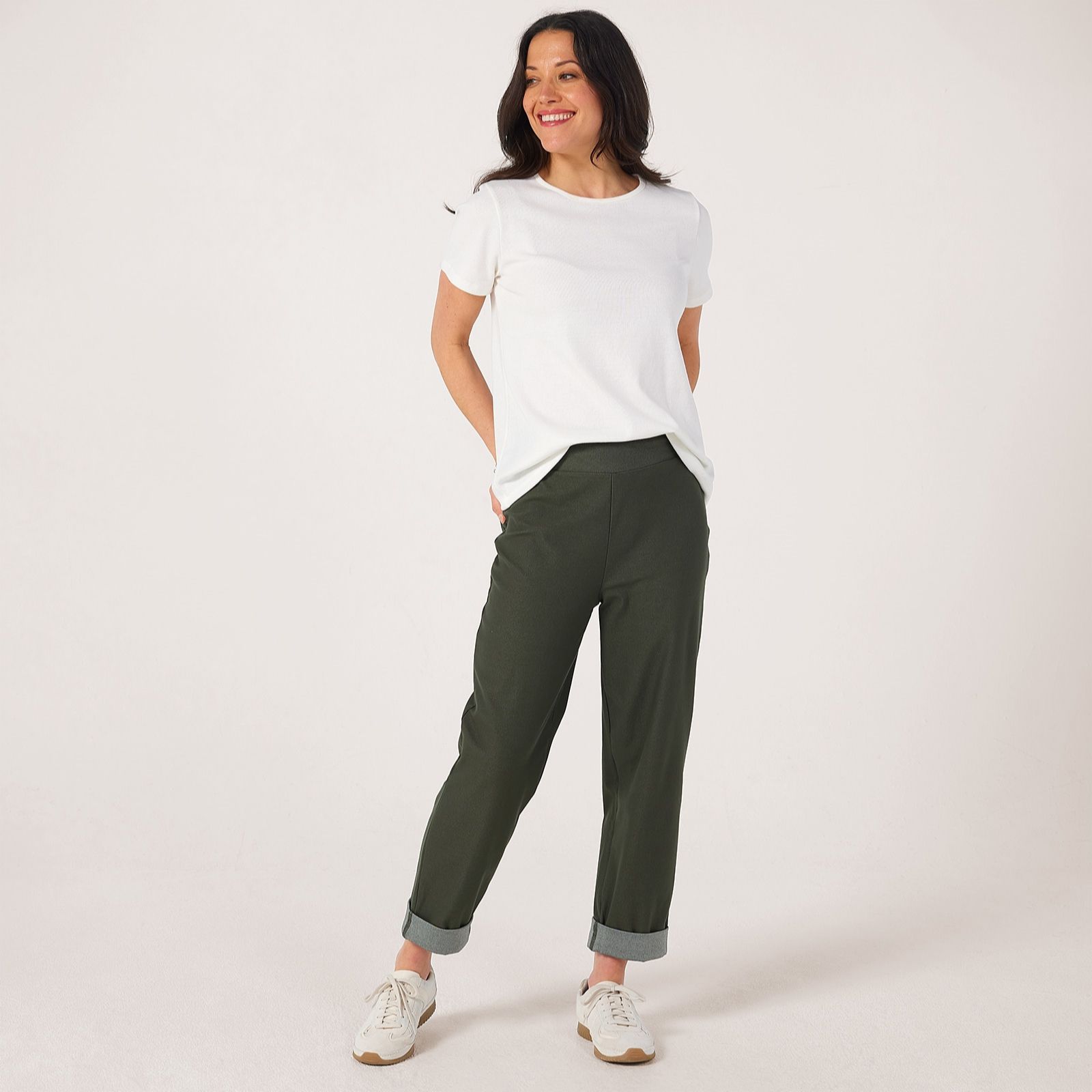 Kim & Co Deluxe Denim Knit Paris Ankle Length Narrow Leg Petite Trousers