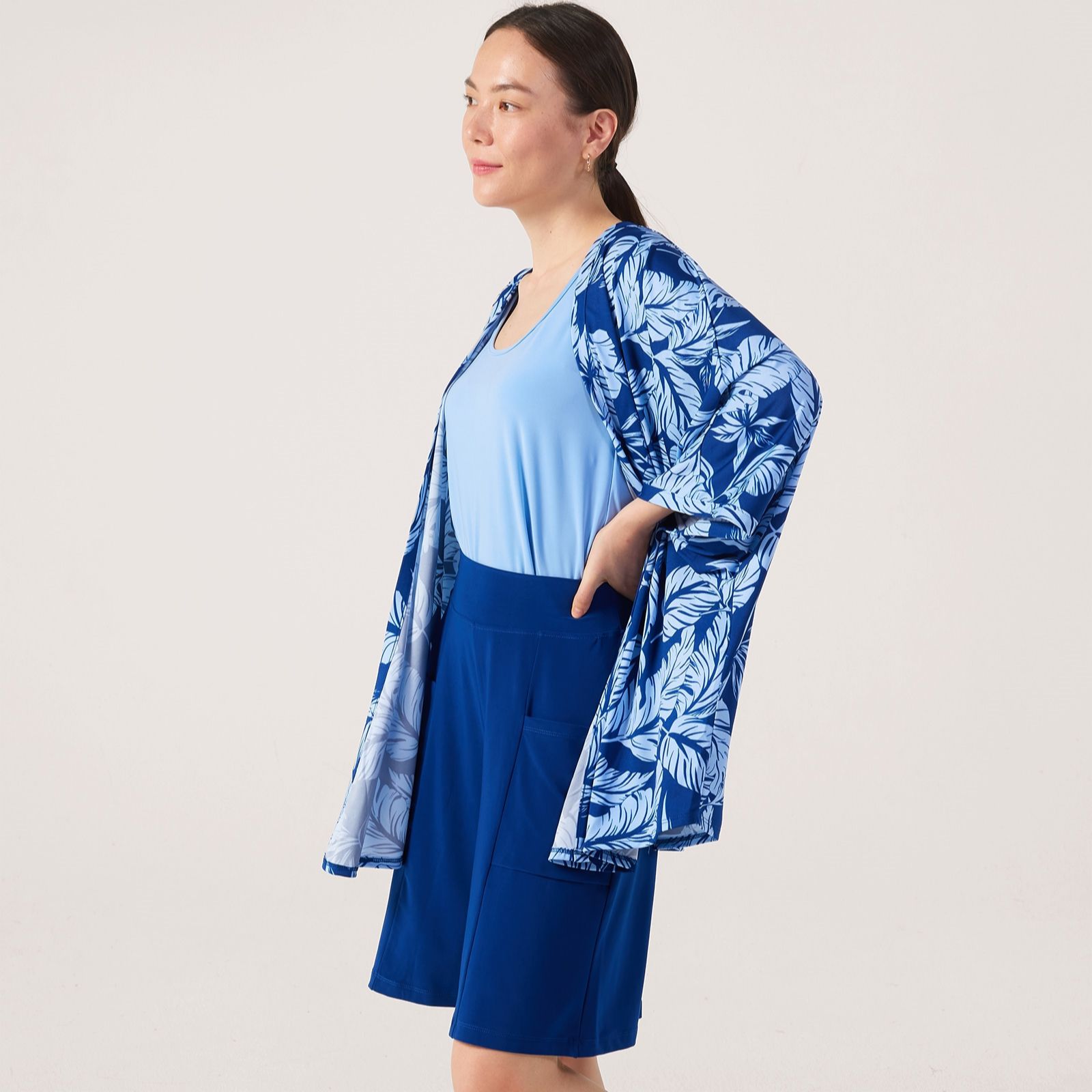 Kim & Co Printed Brazil Jersey 3/4 Sleeve Kaftan Cardigan