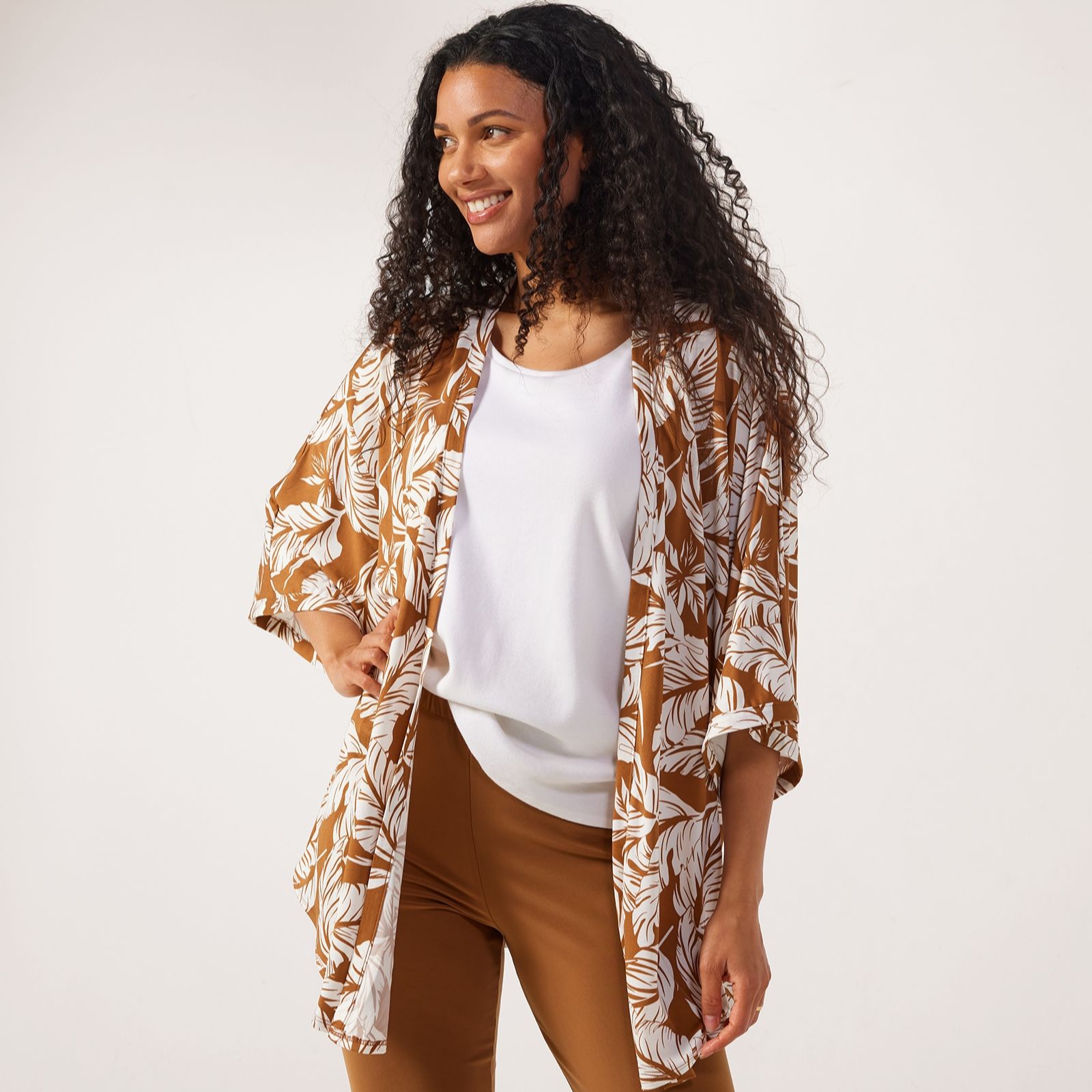 Kim & Co Printed Brazil Jersey 3/4 Sleeve Kaftan Cardigan