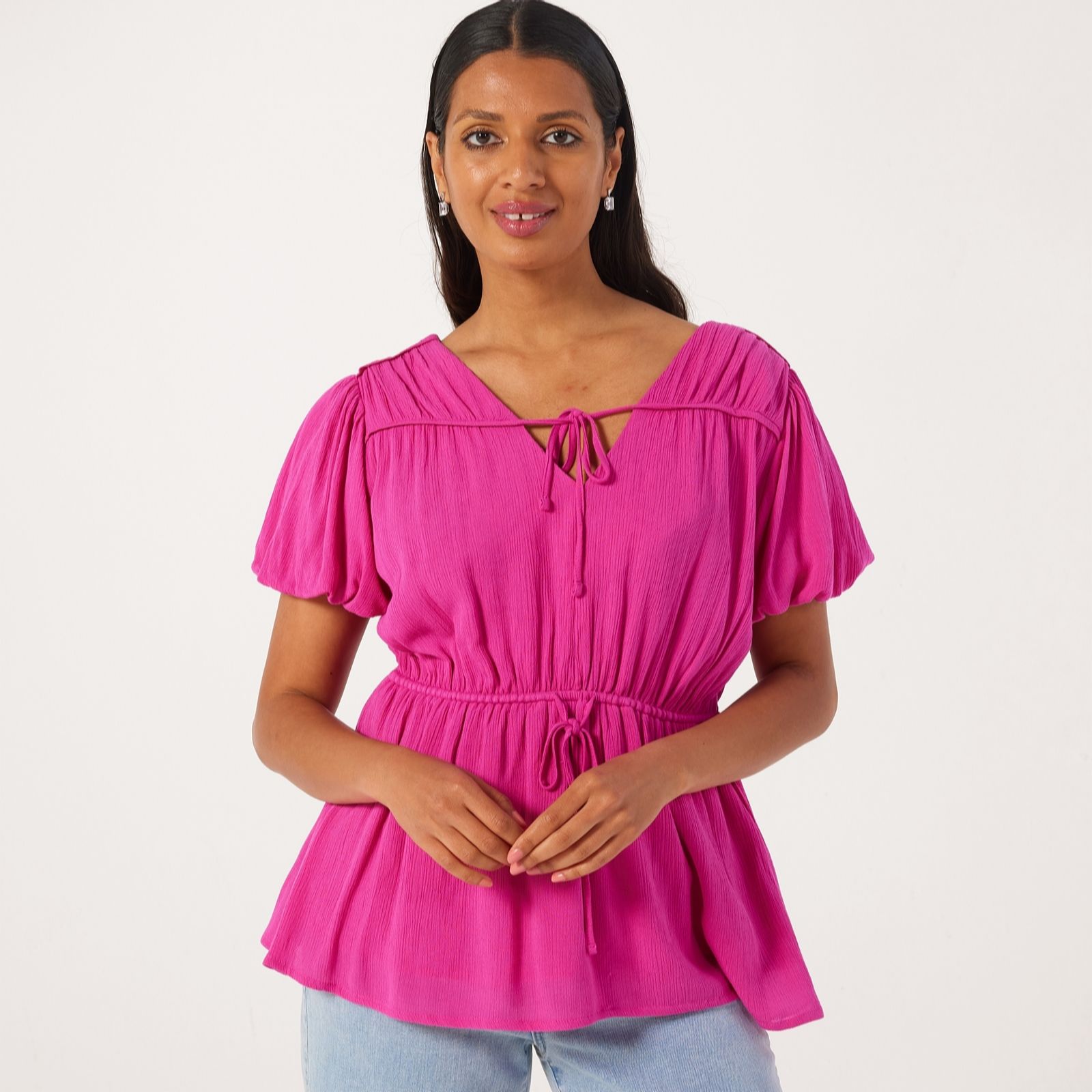 Izabel London Cotton Short Sleeve Tie Detail Blouse
