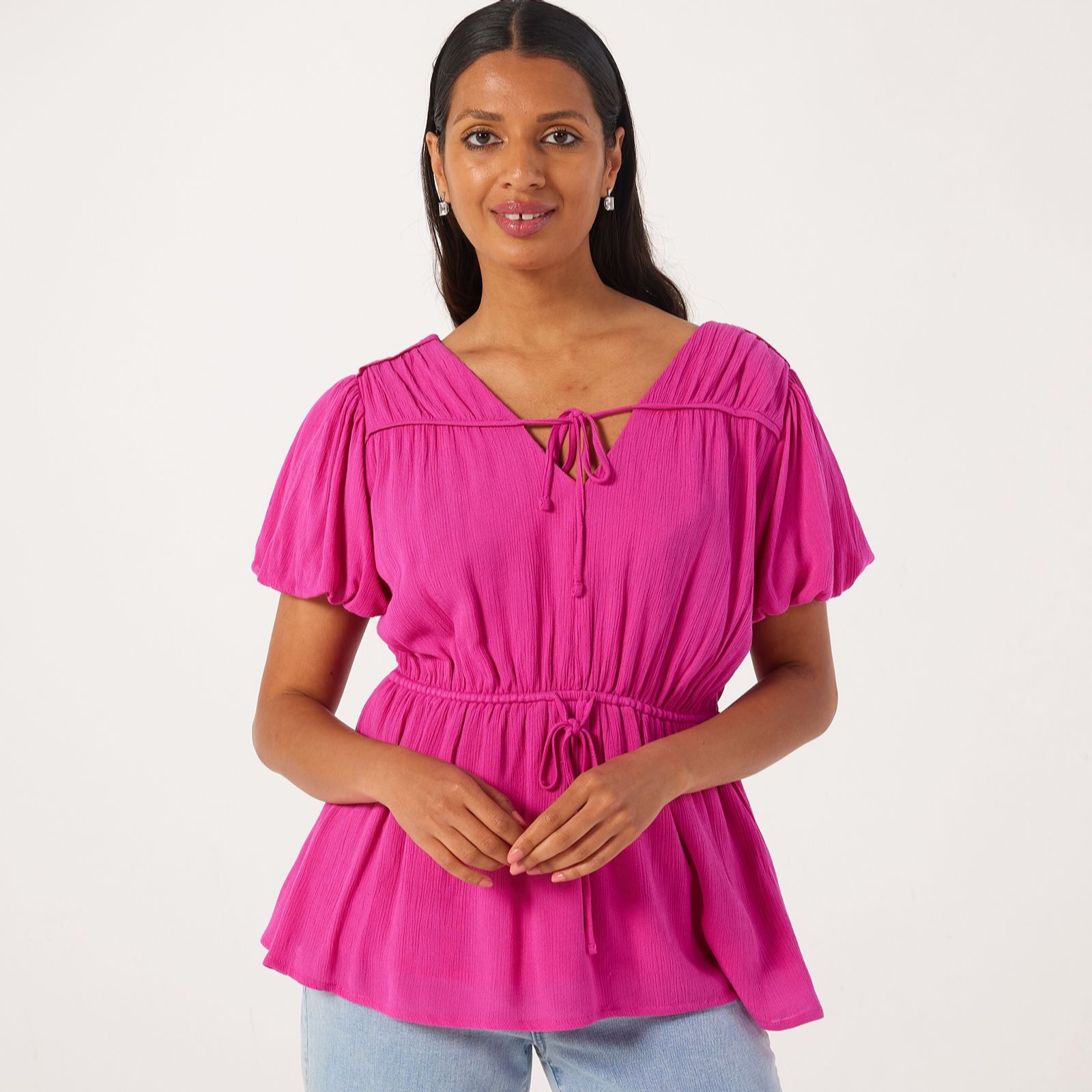 Izabel London Cotton Short Sleeve Tie Detail Blouse