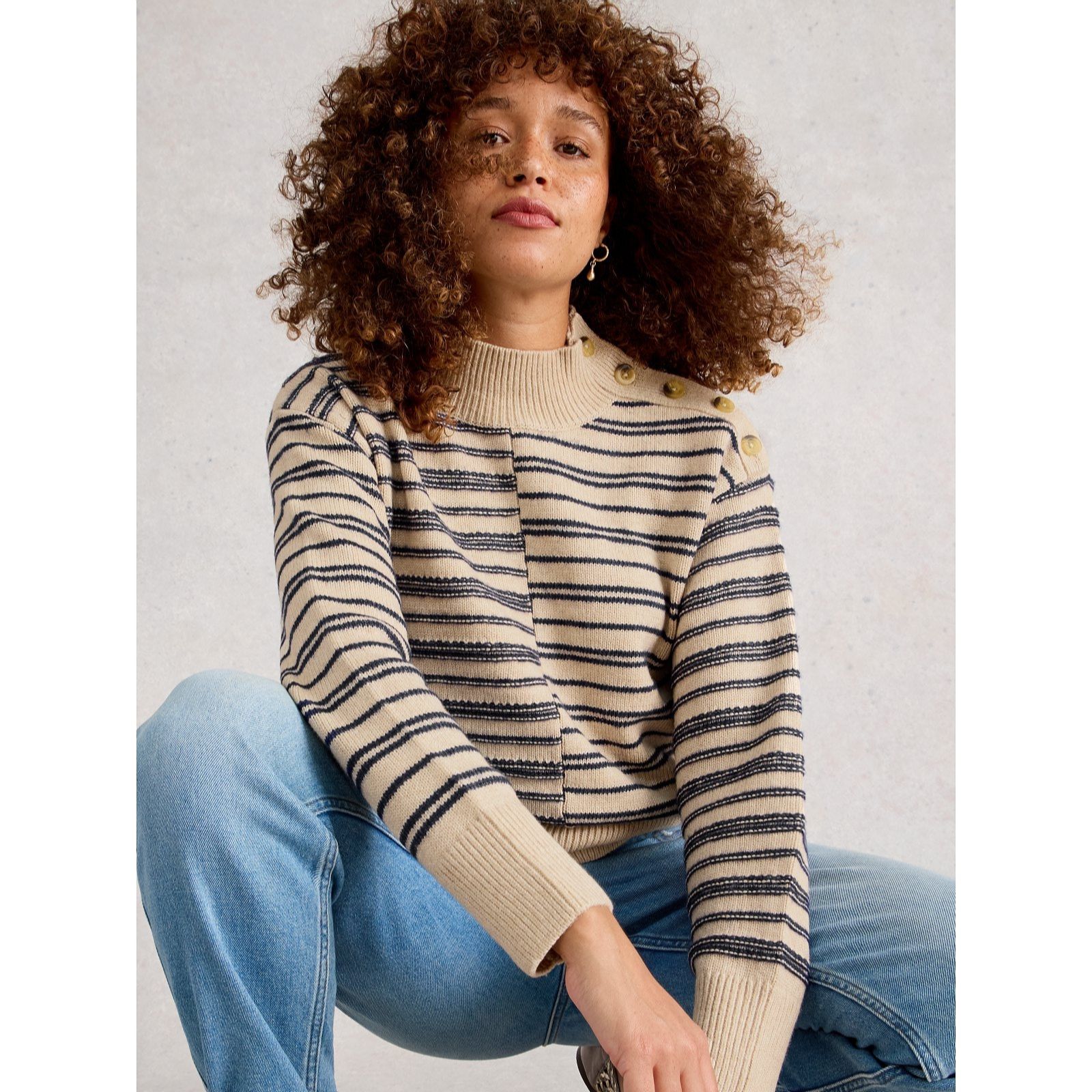 White Stuff Mix Stripe Stand Neck Jumper