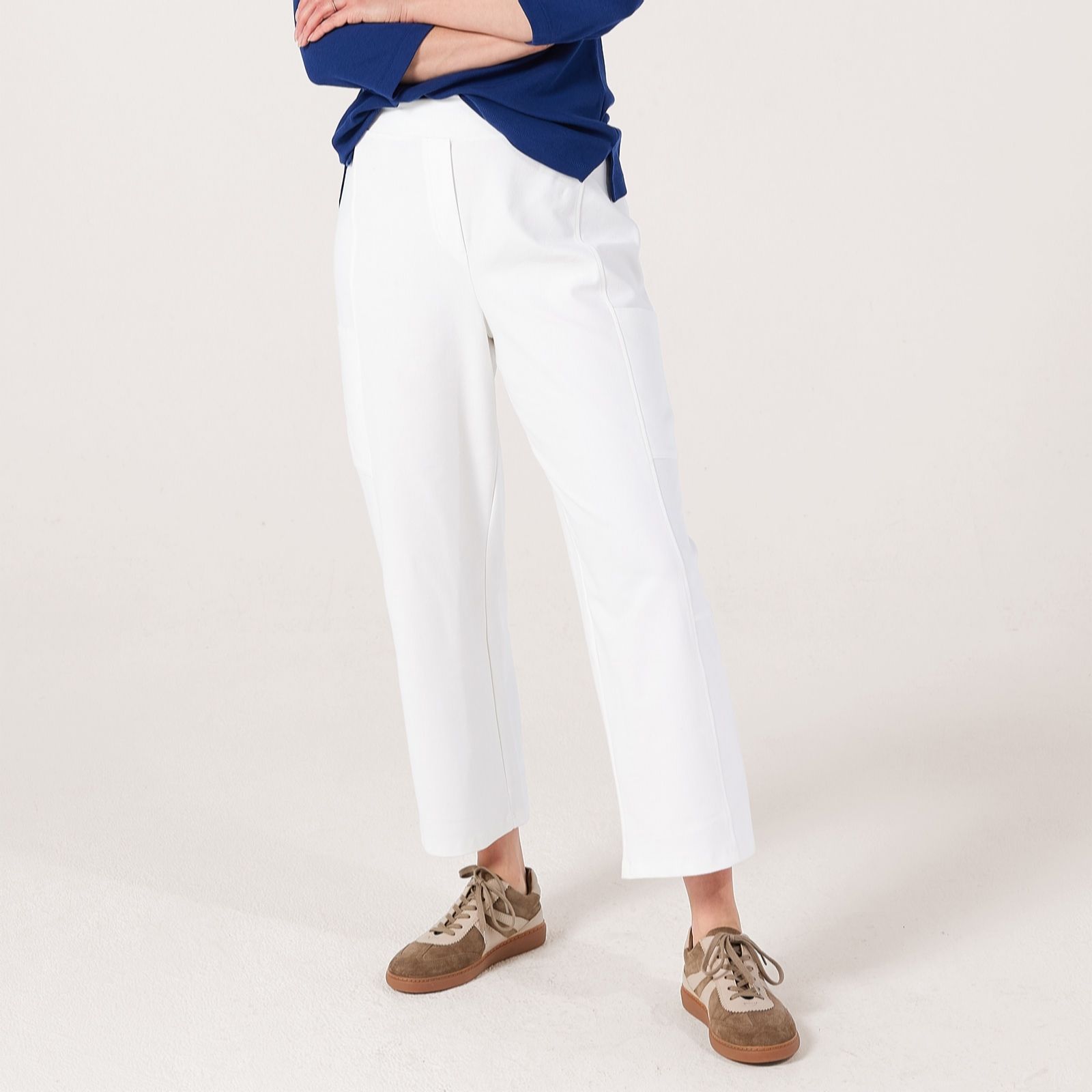 Kim & Co Deluxe Denim Knit Barrel Leg Ankle Length Petite Trousers