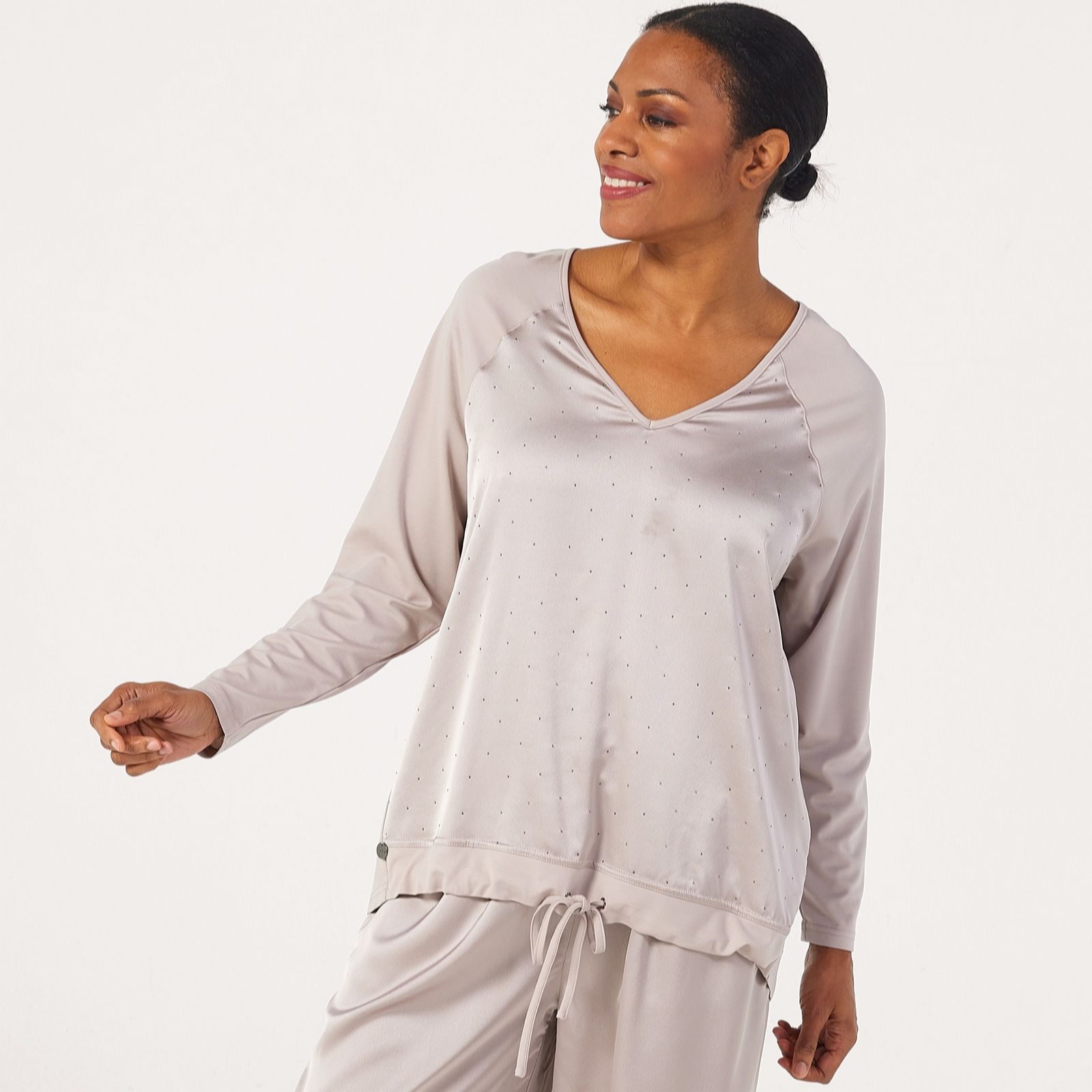 Malissa J V-Neck Textured Satin Jumper with Stud Details