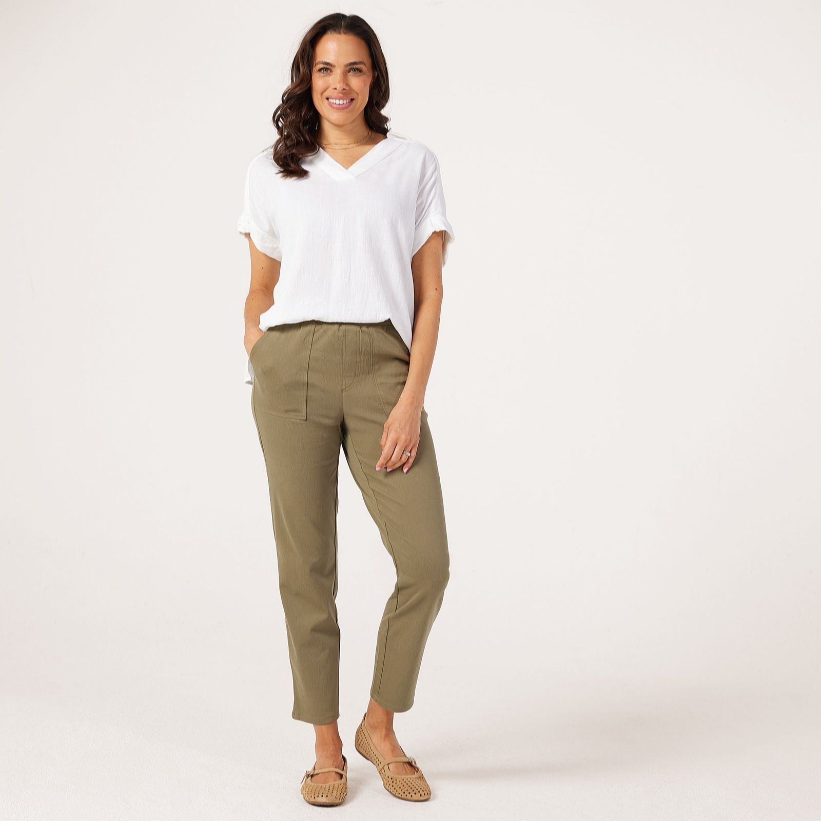 Denim & Co. Comfy Knit Air Pull On Tapered Ankle Trousers Petite