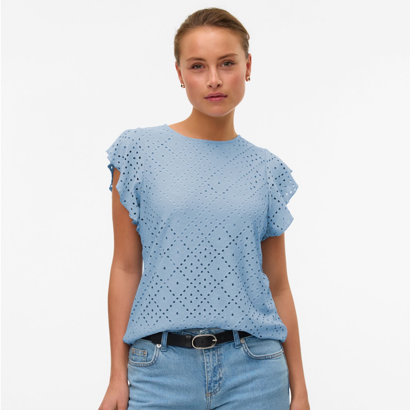 Vero Moda Tassa Broderie Frill Sleeve Top