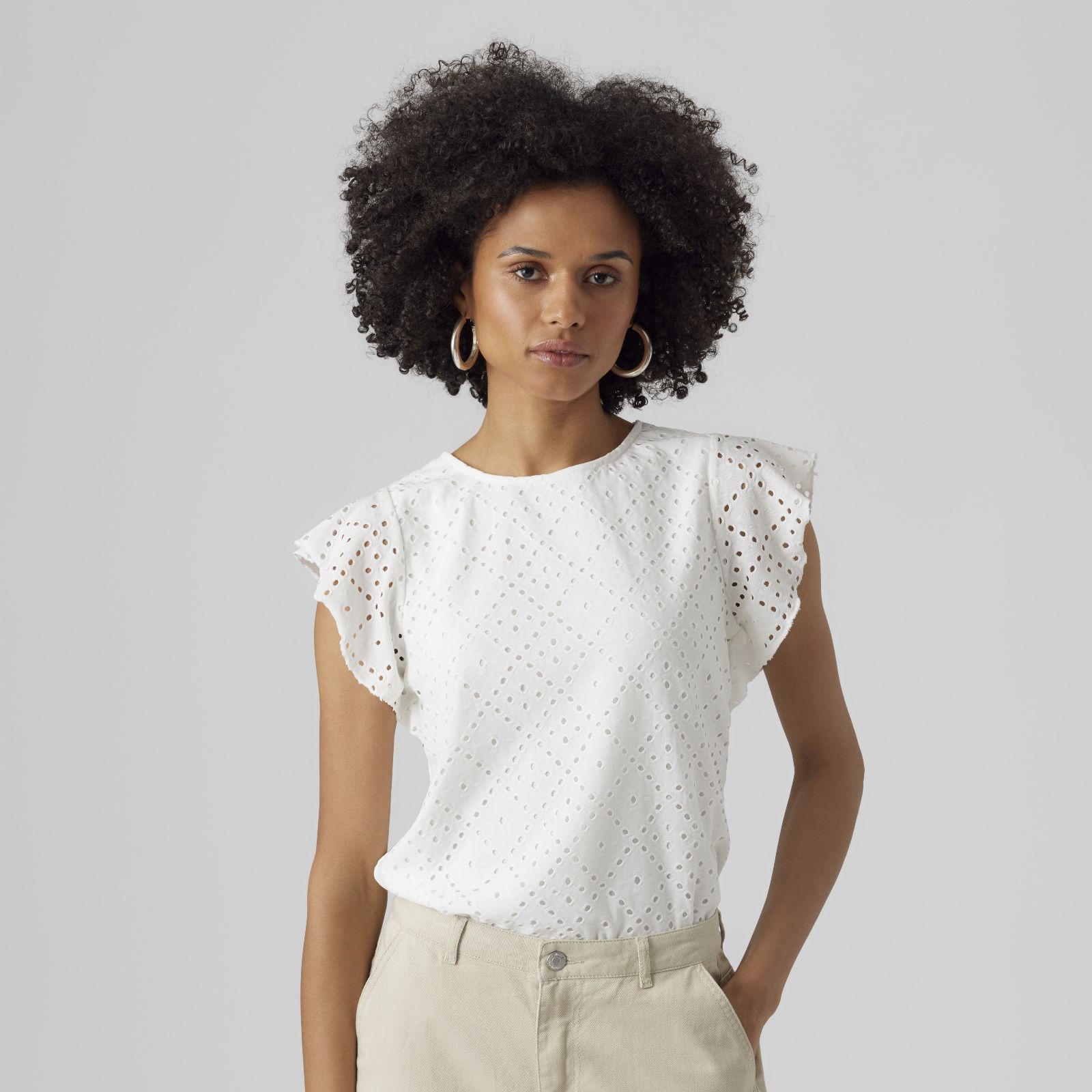 Vero Moda Tassa Broderie Frill Sleeve Top