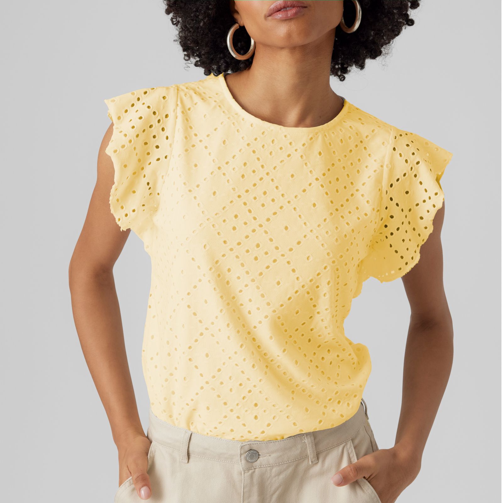 Vero Moda Tassa Broderie Frill Sleeve Top