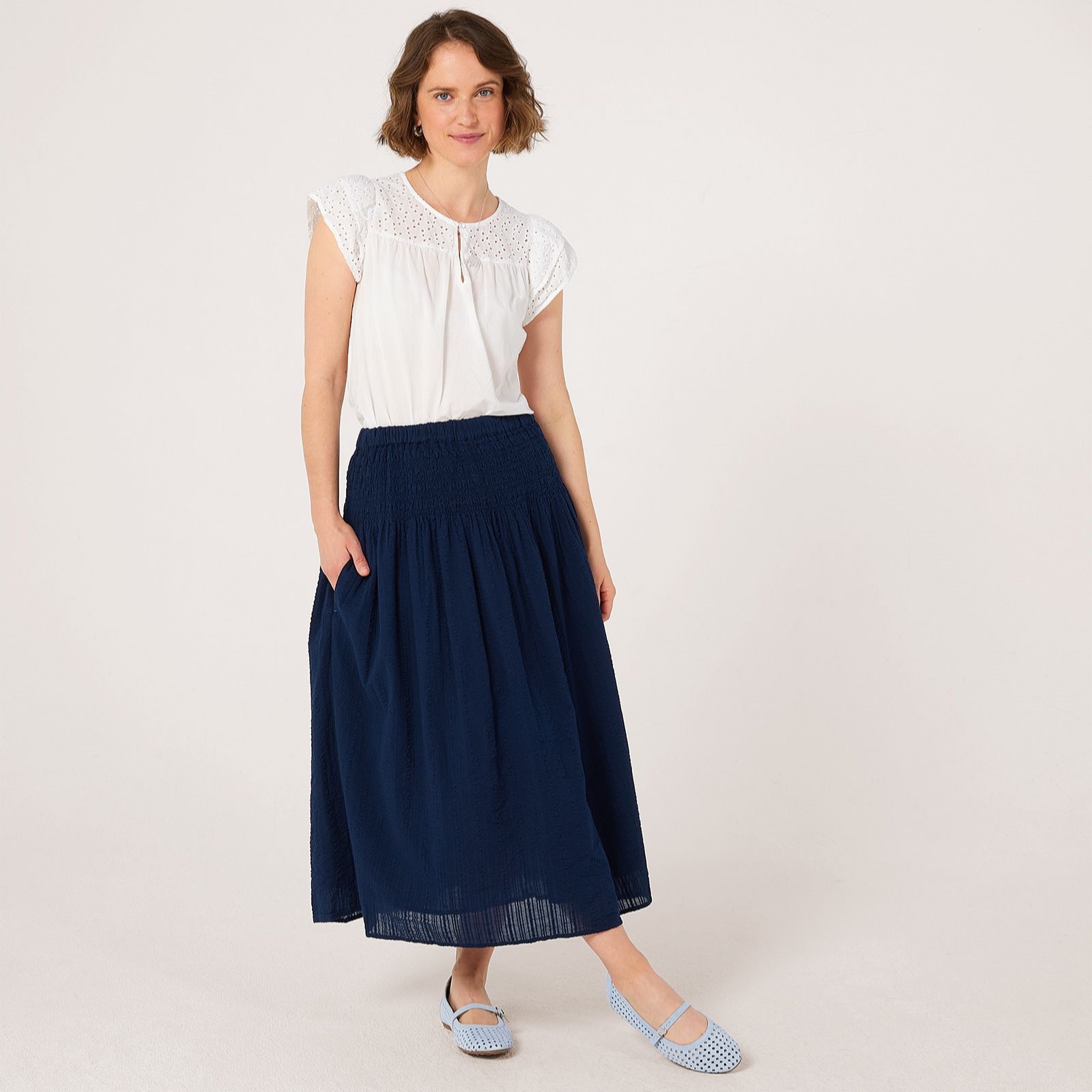 White Stuff Suri Shirred Midi Skirt