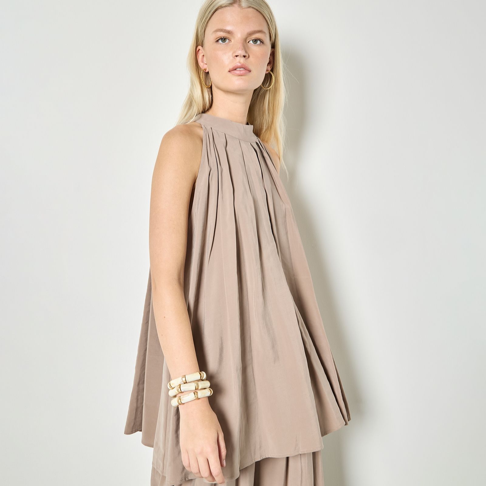 Apricot Pleat Detail Tunic Top