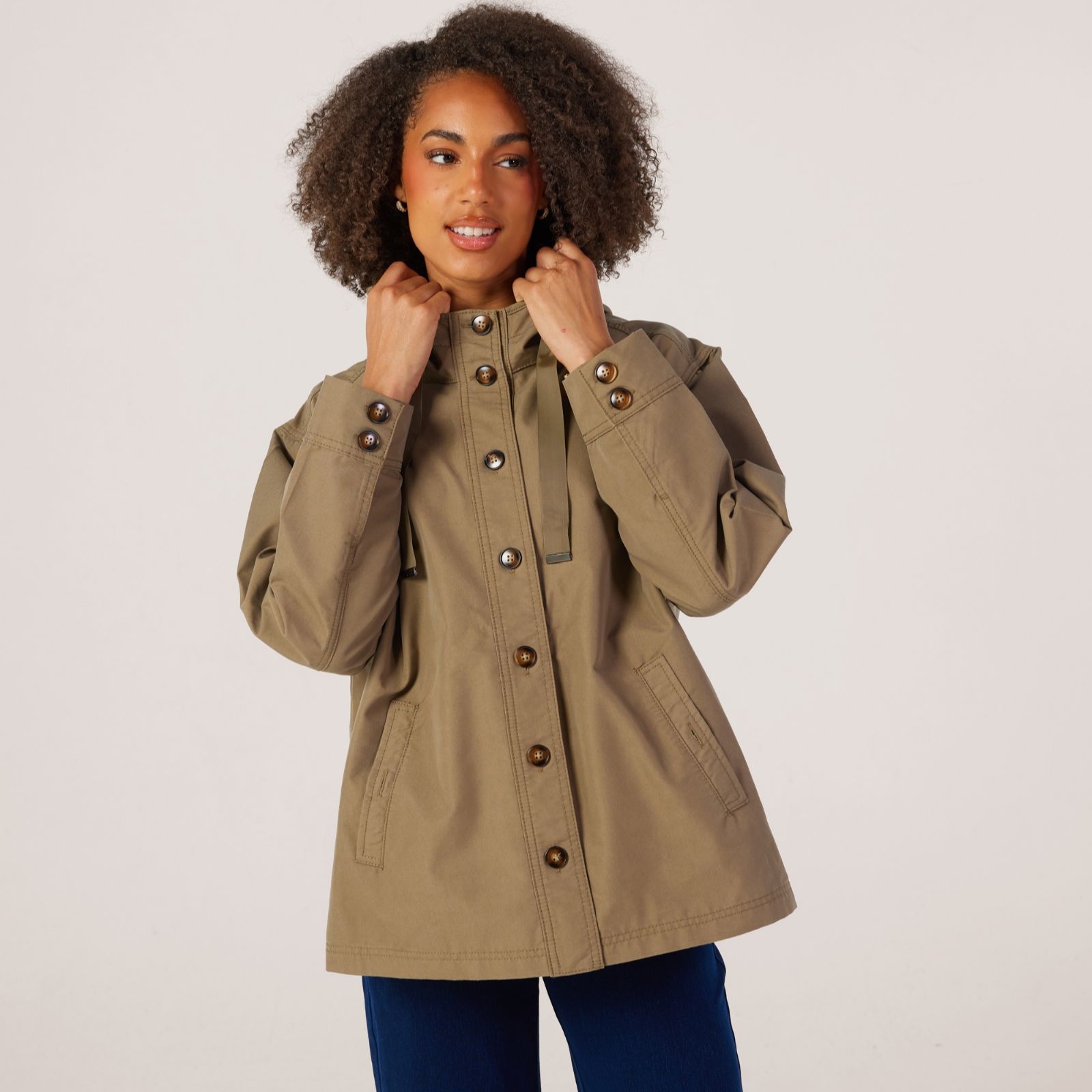 Denim & Co Short Horn Button Parka