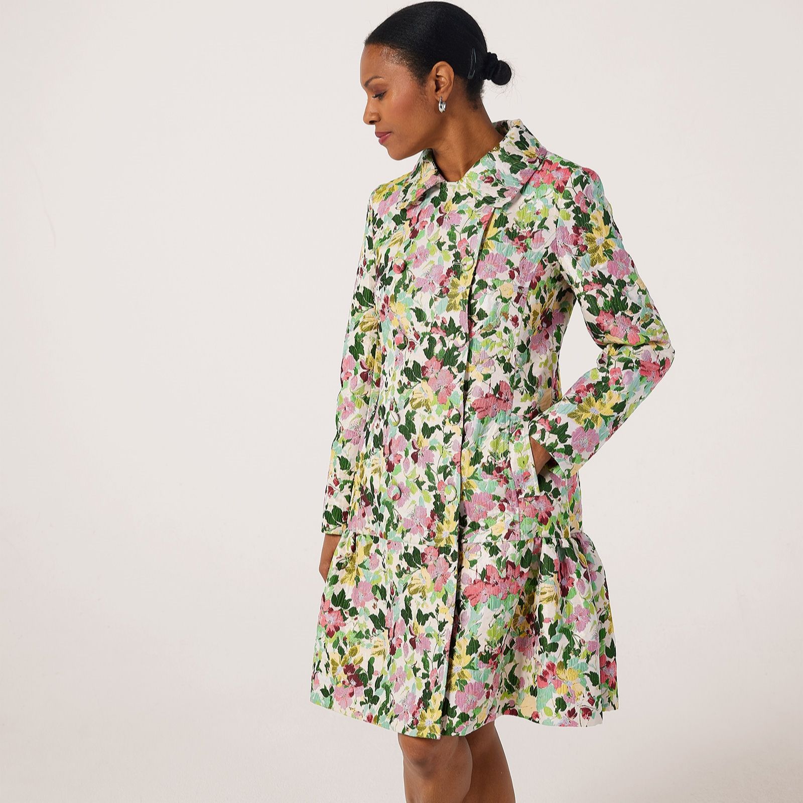 Helene Berman Spring Blossom Lilly Jacquard Frill Hem Coat