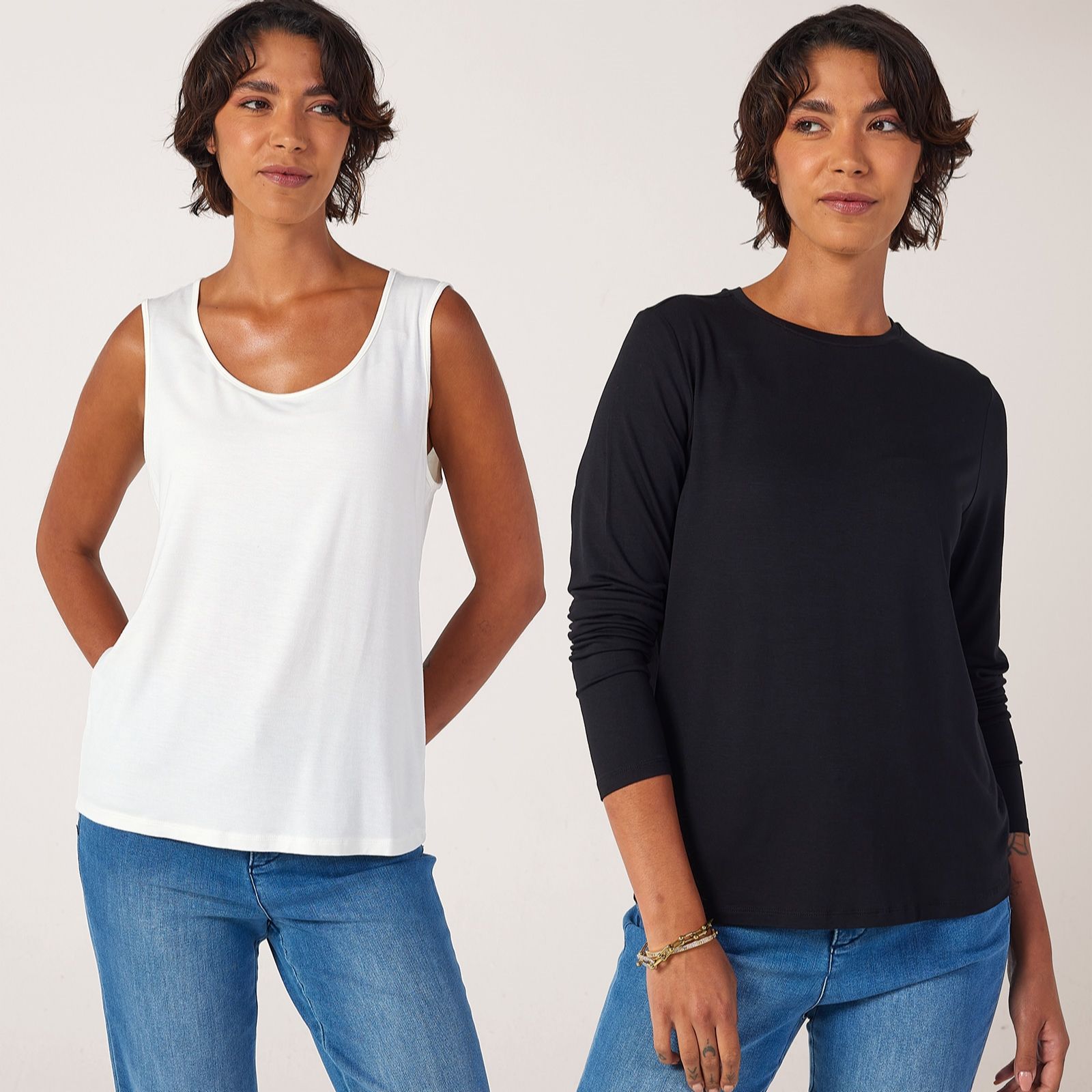 MarlaWynne Viscose Span Long Sleeve & Sleeveless Pack of 2 Tops