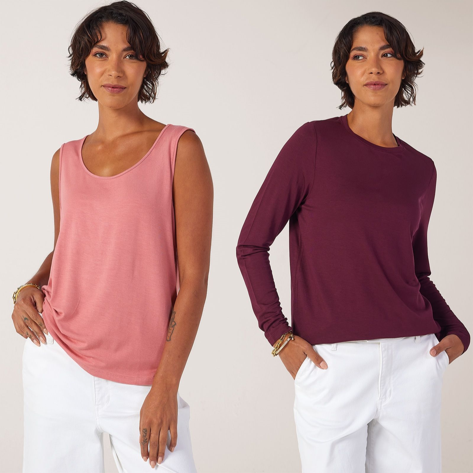 MarlaWynne Viscose Span Long Sleeve & Sleeveless Pack of 2 Tops