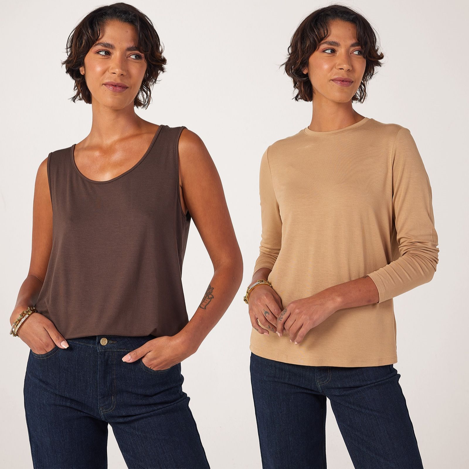 MarlaWynne Viscose Span Long Sleeve & Sleeveless Pack of 2 Tops
