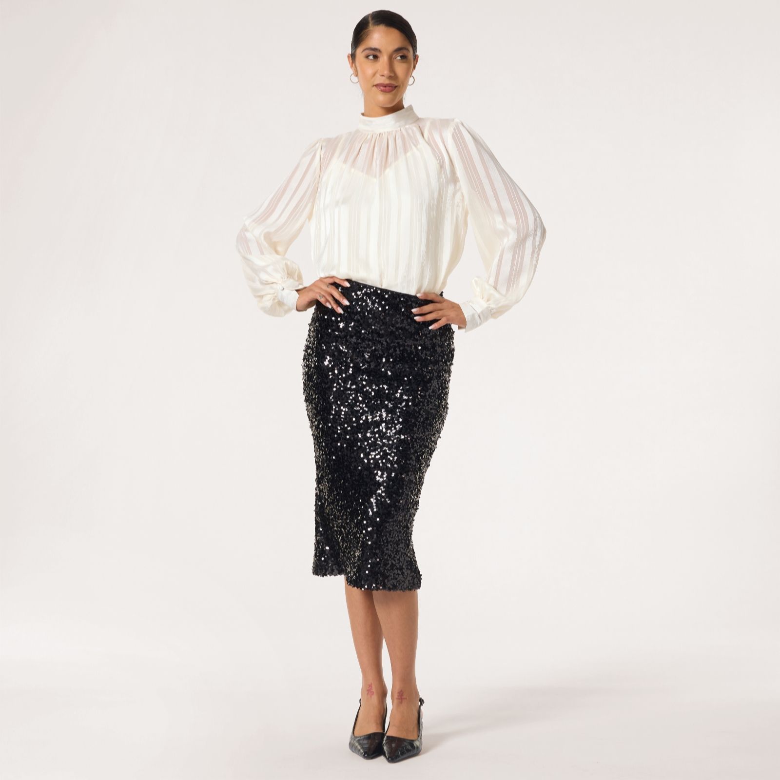  ELLE Get The Look Sequin Midi Skirt