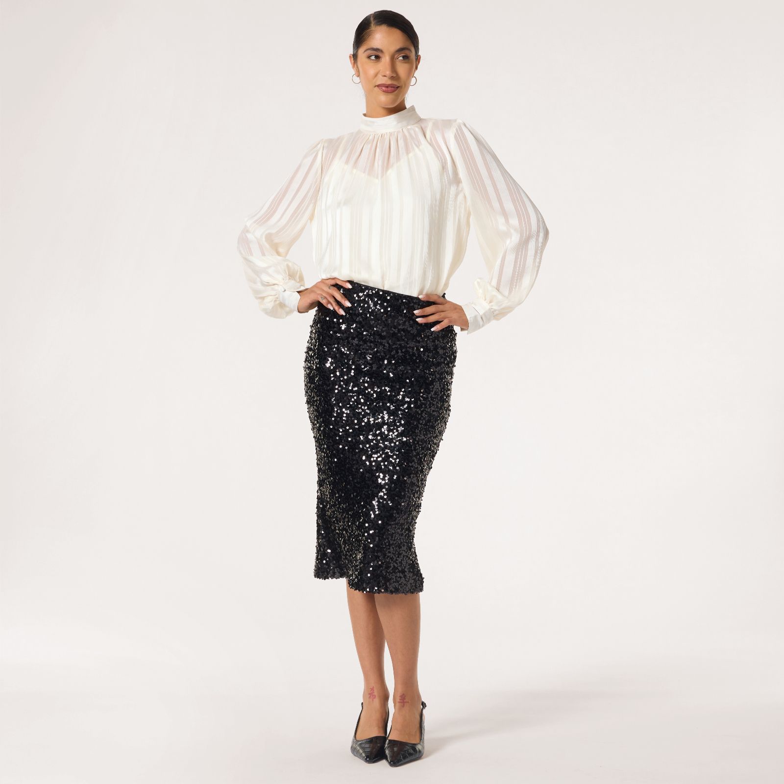 ELLE Get The Look Sequin Midi Skirt