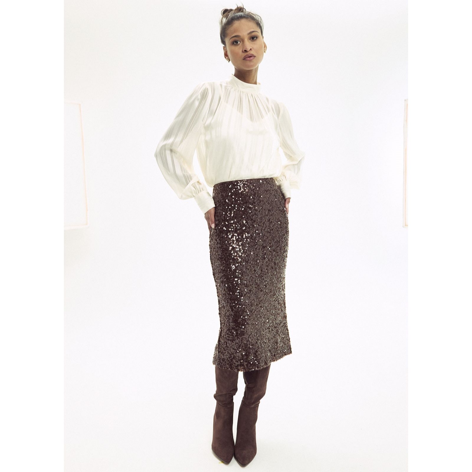 ELLE Get The Look Sequin Midi Skirt