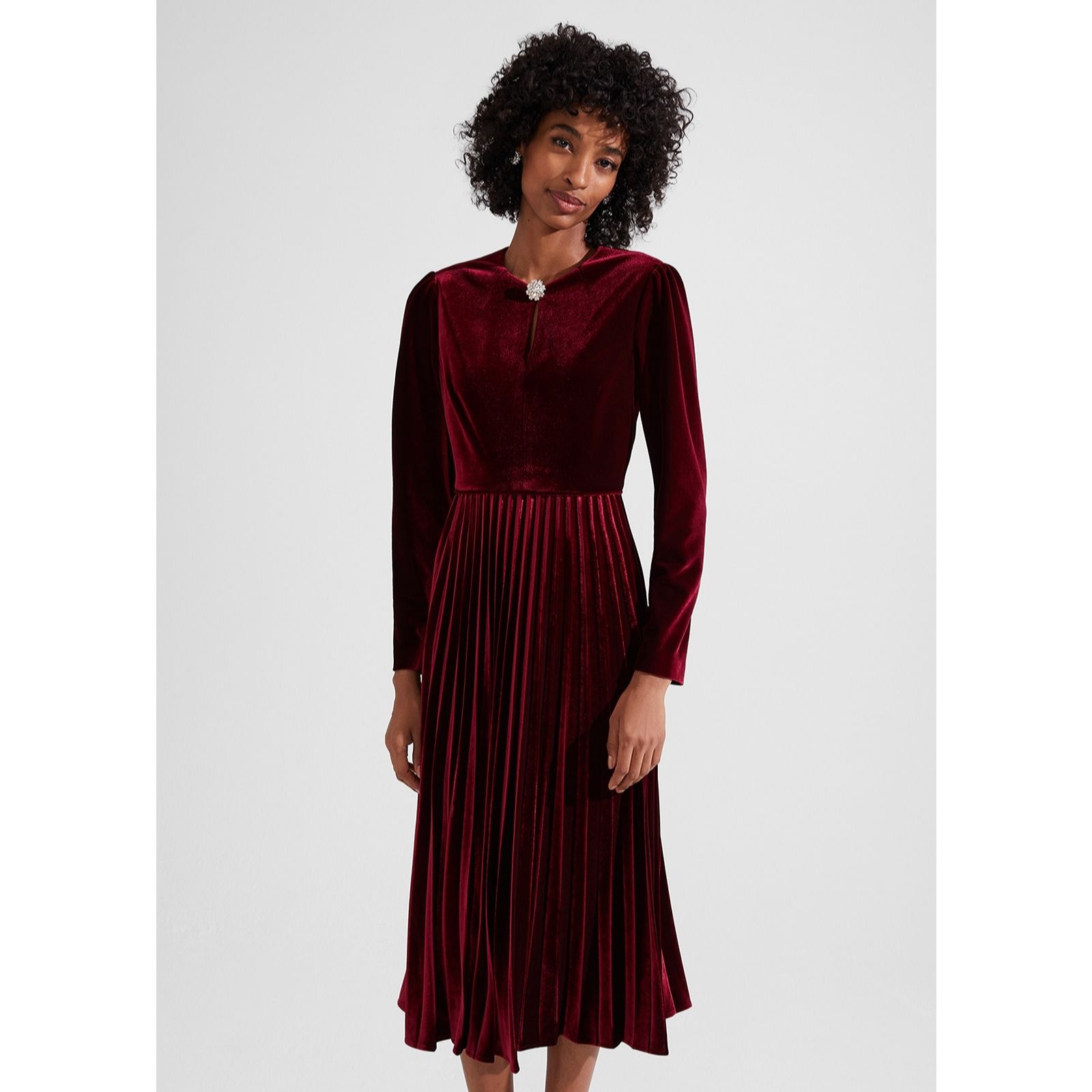 Hobbs Rosalie Velvet Dress with Bow Detail QVC UK