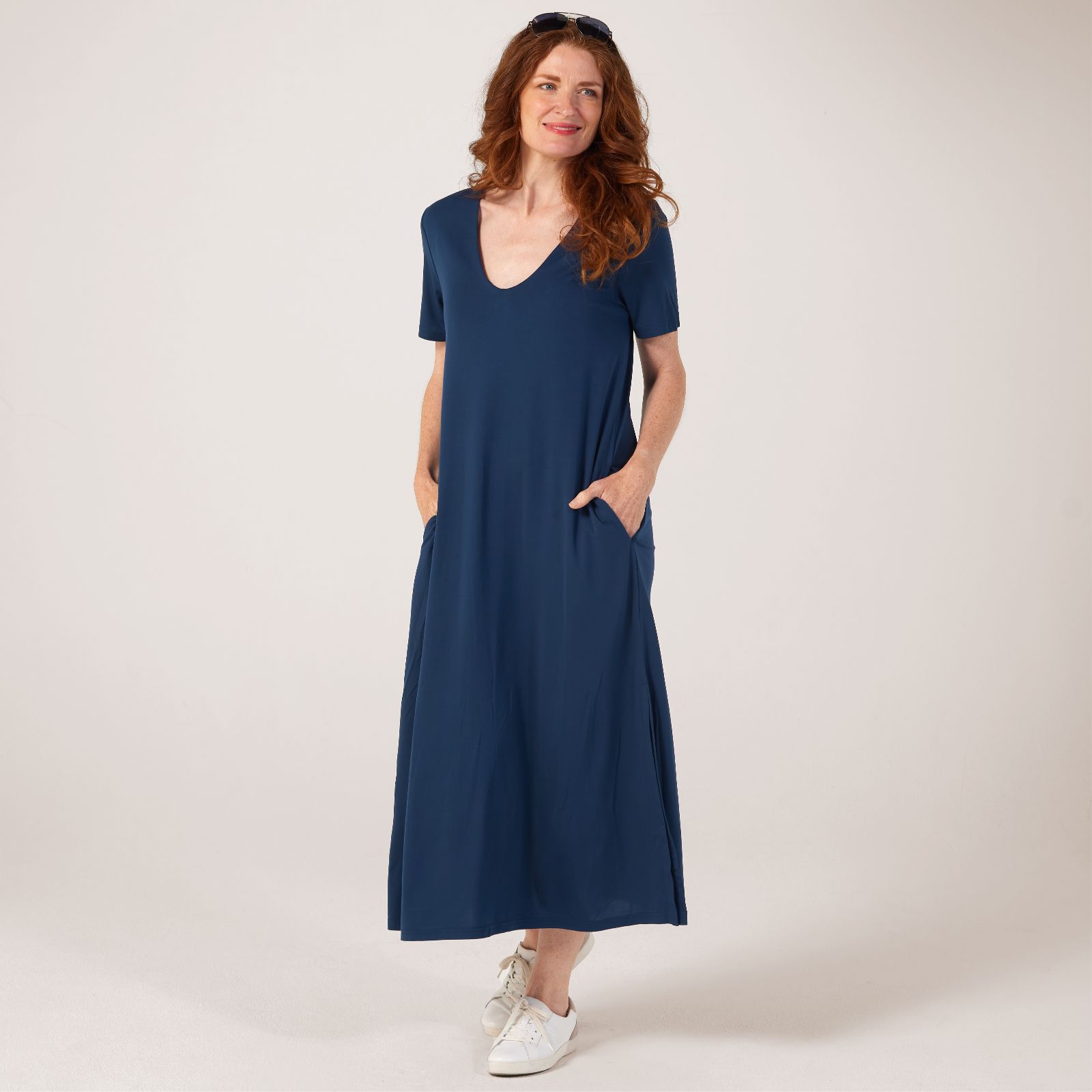 Malissa J Longer Length Textured Jersey Deep Rounded V-Neck Dress - QVC UK