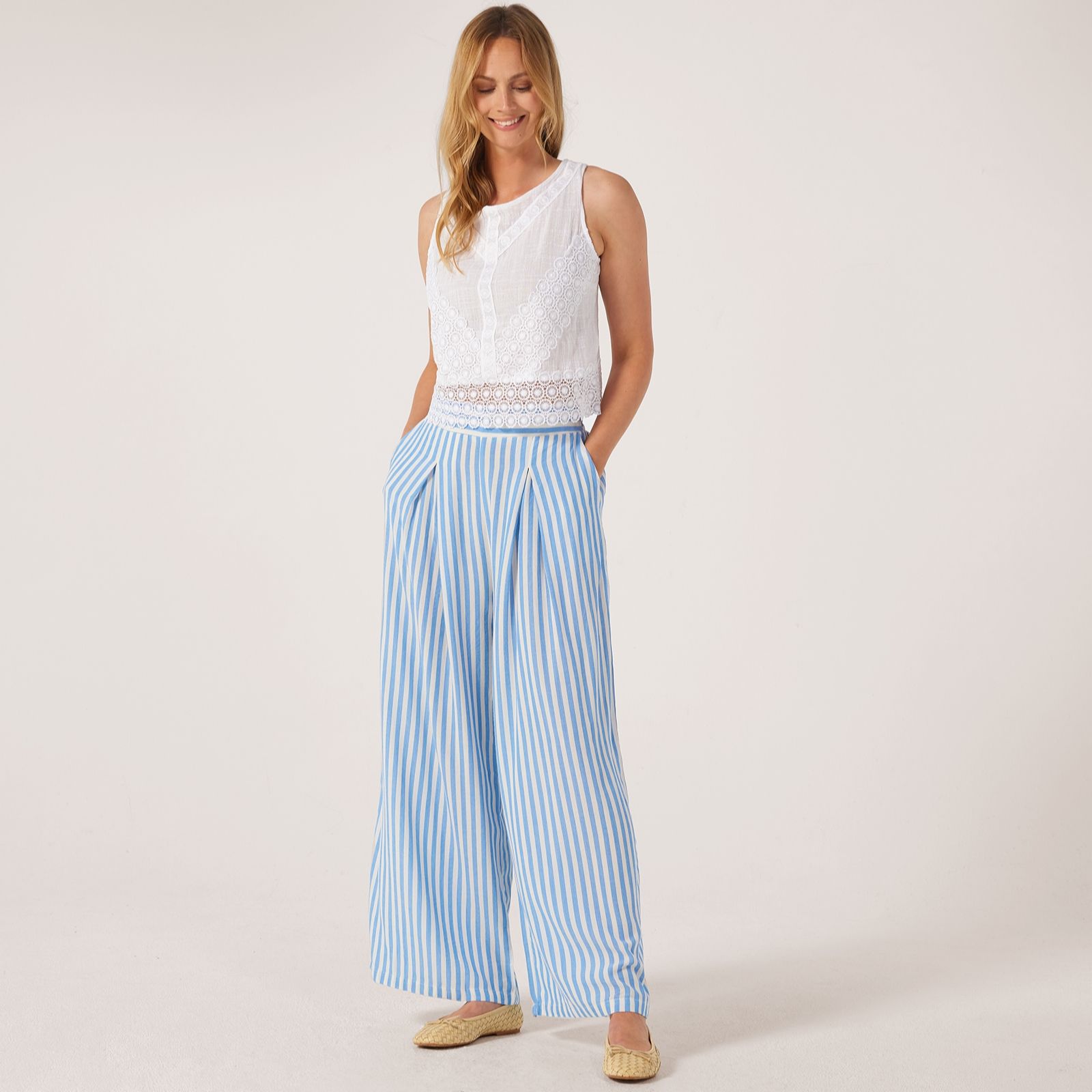 Izabel London Linen Blend Stripe Trouser